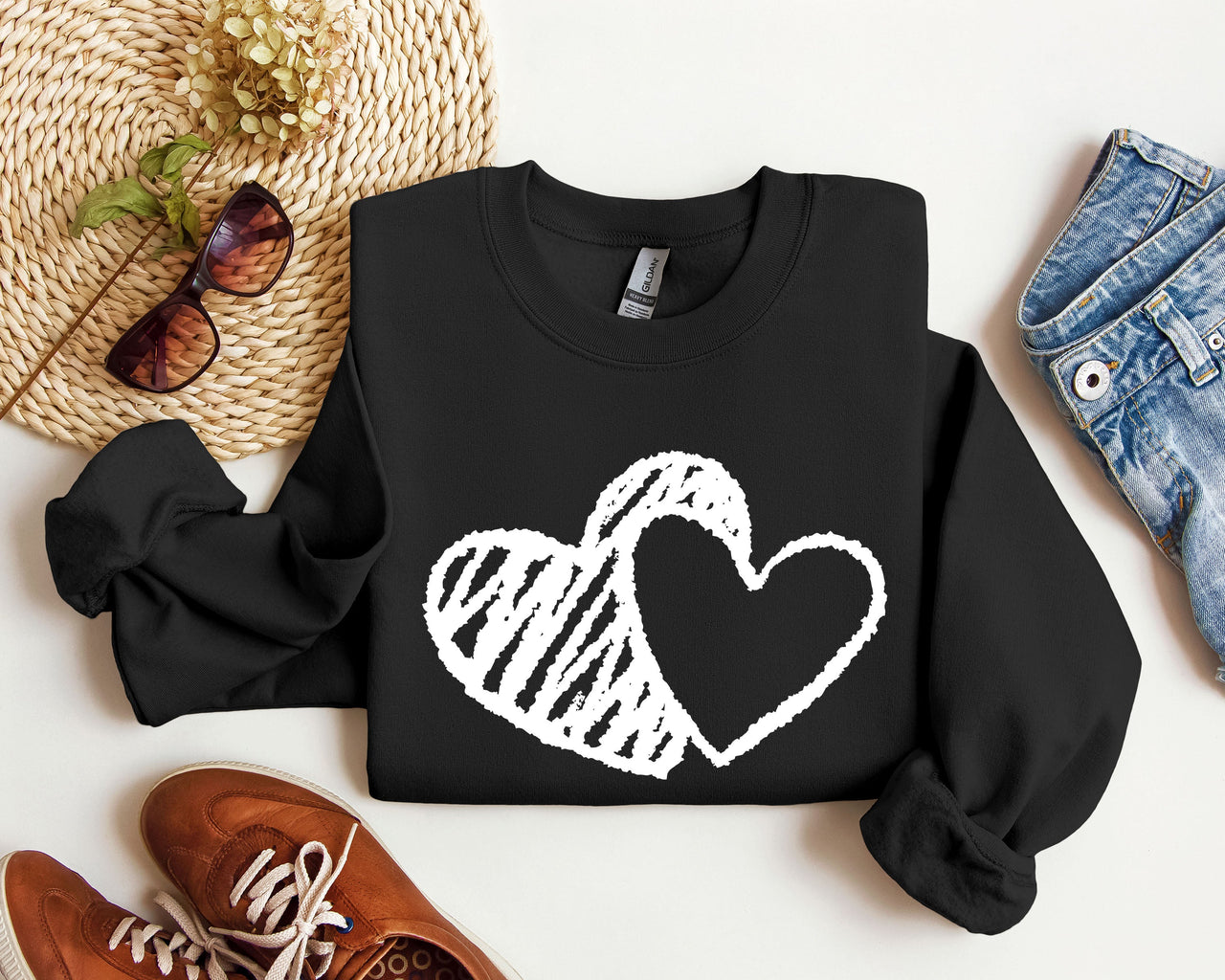 Retro Hand Drawn Hearts Vintage Valentine's Day Nostalgic Romance Inspired Cozy Warmth Sweatshirt