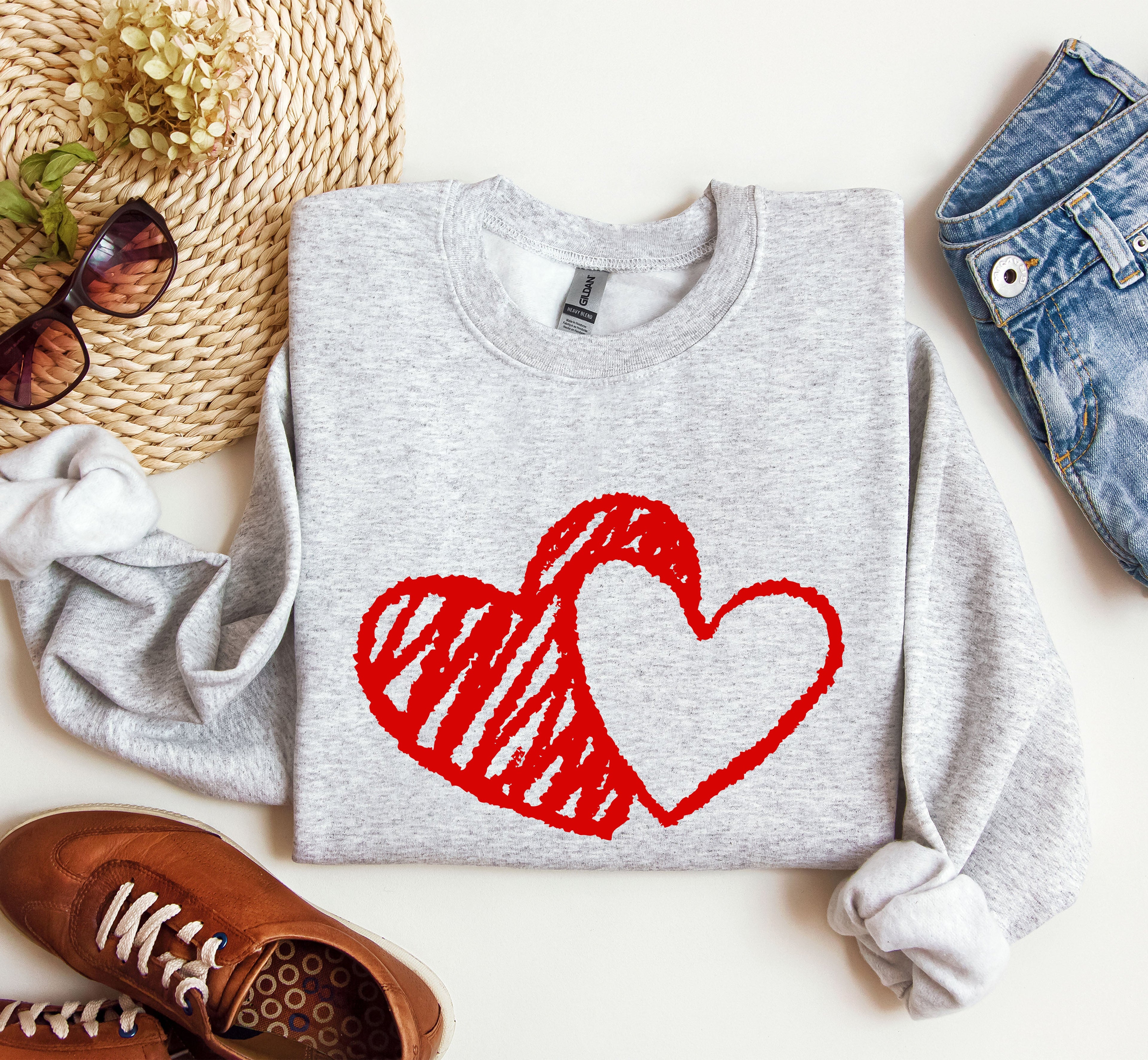 Retro Hand Drawn Hearts Vintage Valentine's Day Nostalgic Romance Inspired Cozy Warmth Sweatshirt