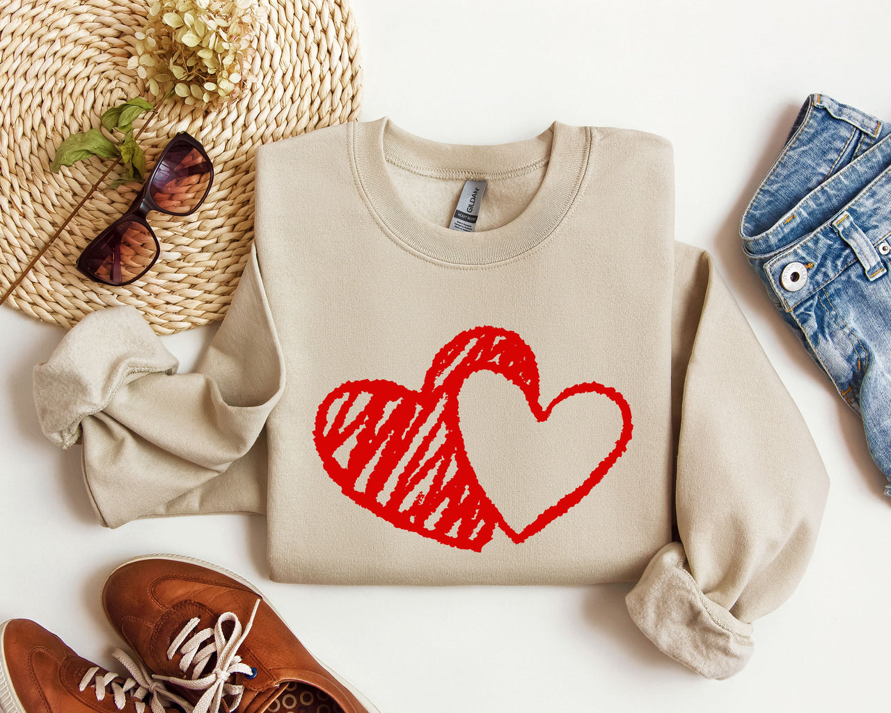 Retro Hand Drawn Hearts Vintage Valentine's Day Nostalgic Romance Inspired Cozy Warmth Sweatshirt