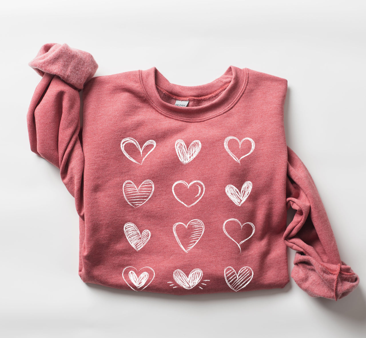 Retro Chic Hearts Vintage Valentine's Day Nostalgic Romance Graphic Print Sweatshirt