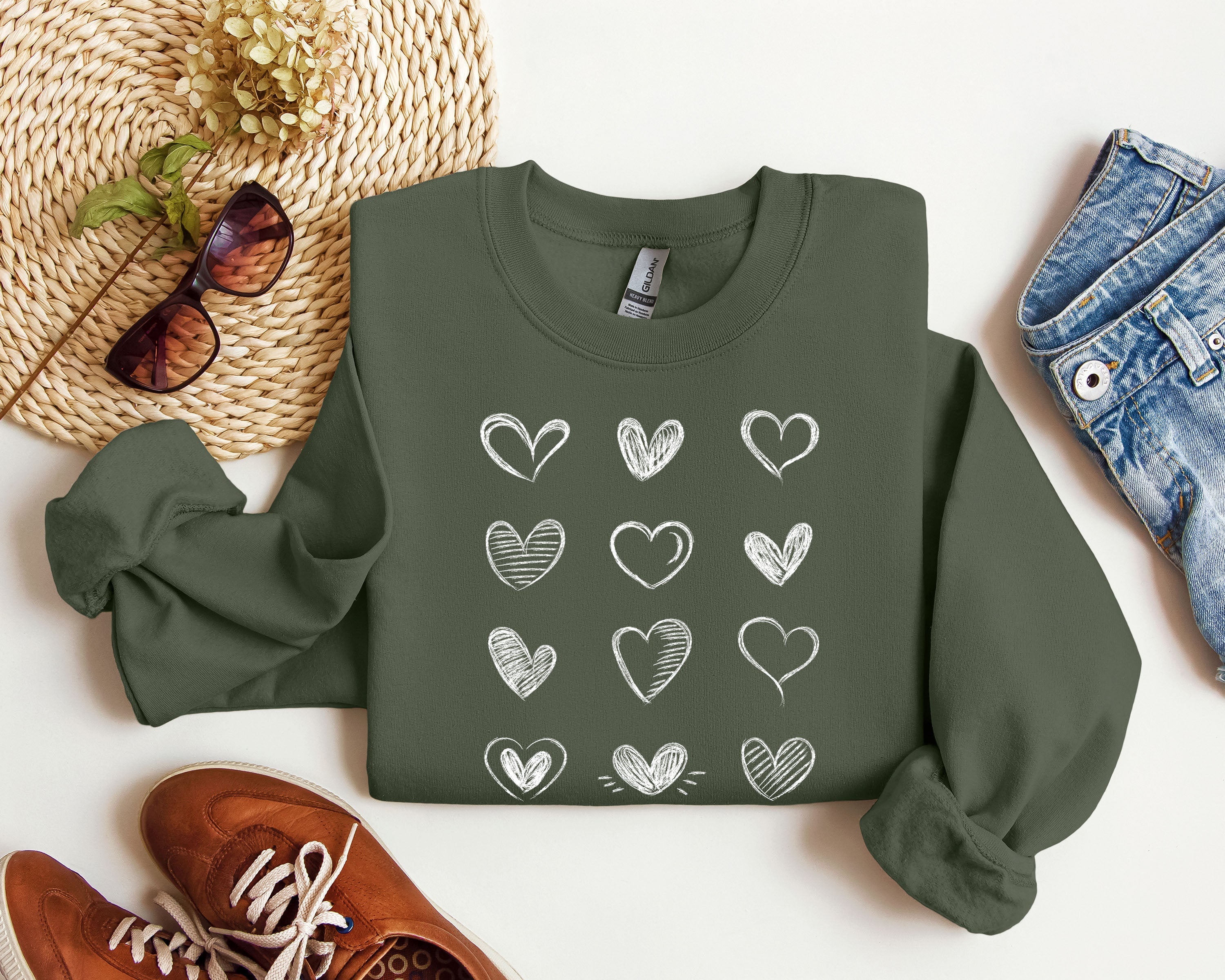 Retro Chic Hearts Vintage Valentine's Day Nostalgic Romance Graphic Print Sweatshirt