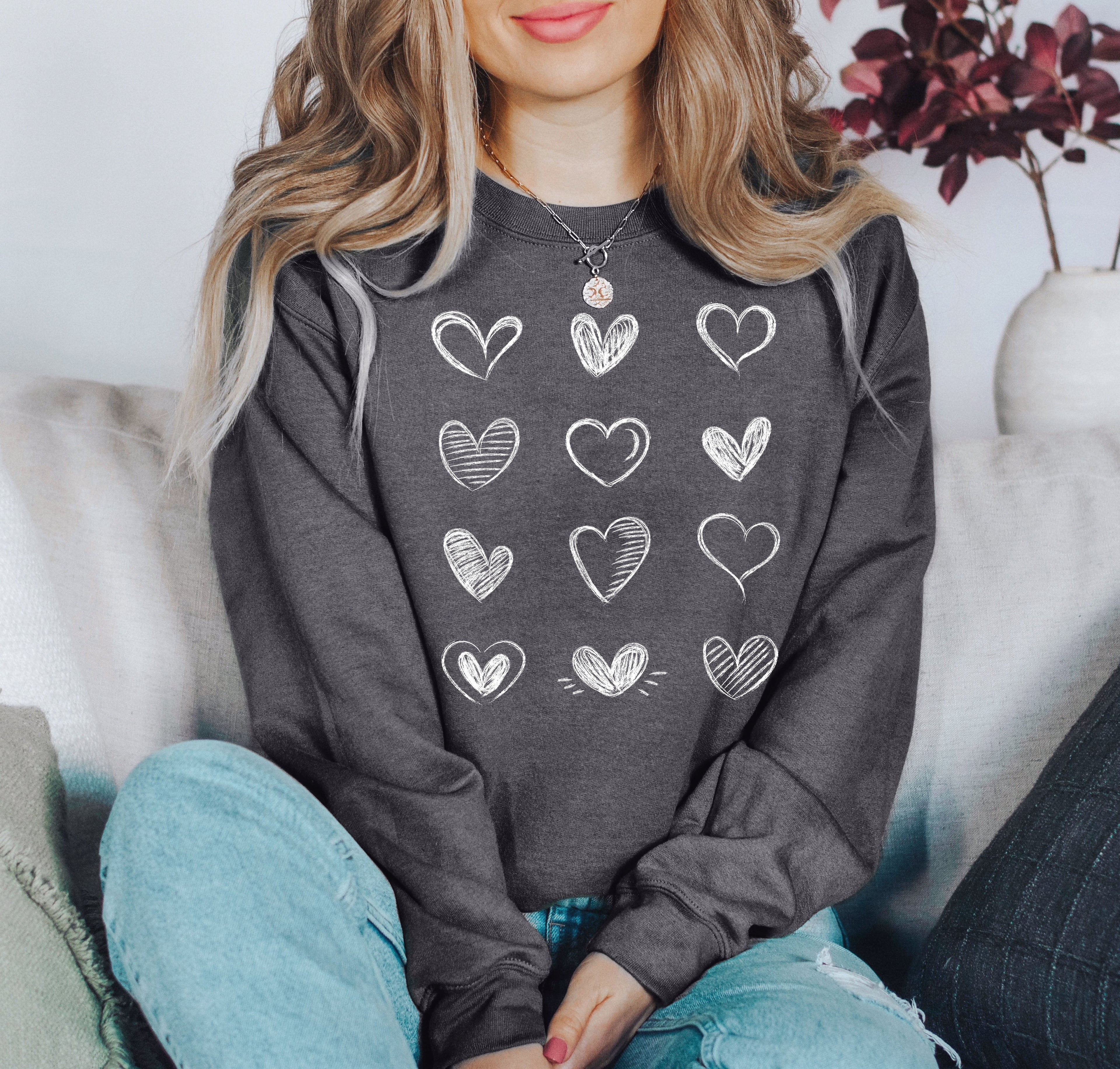 Retro Chic Hearts Vintage Valentine's Day Nostalgic Romance Graphic Print Sweatshirt