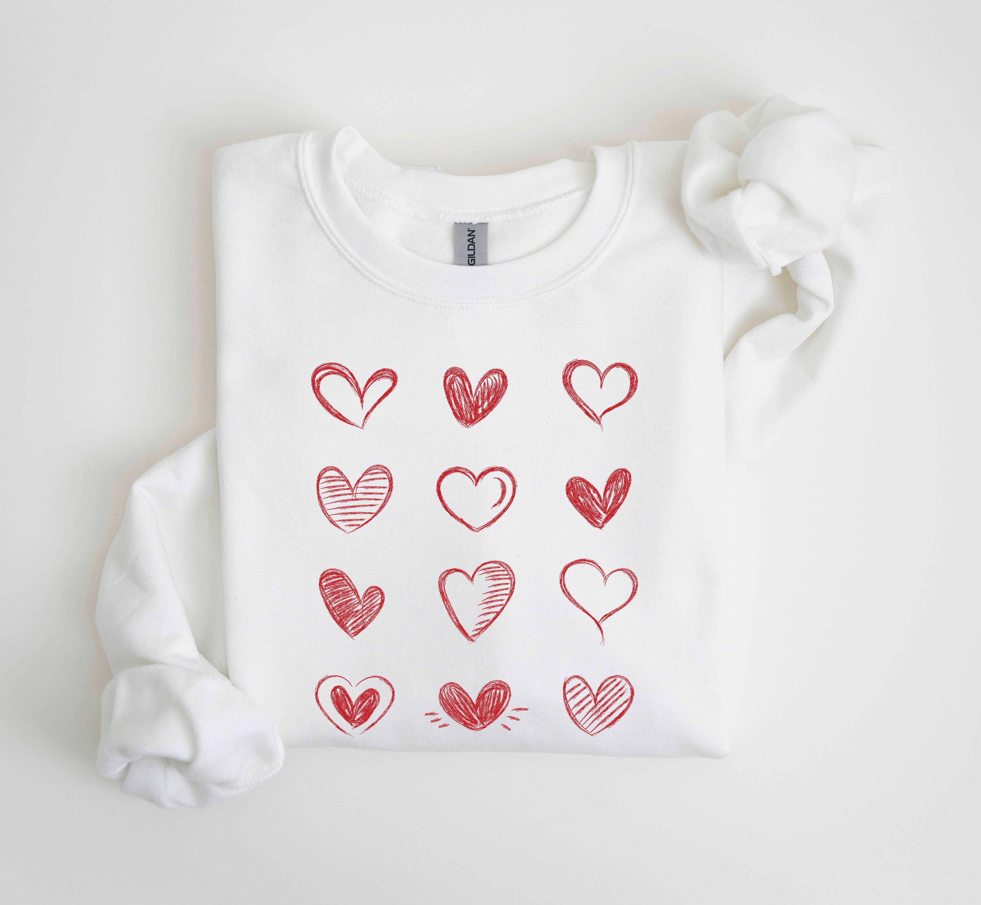 Retro Chic Hearts Vintage Valentine's Day Nostalgic Romance Graphic Print Sweatshirt