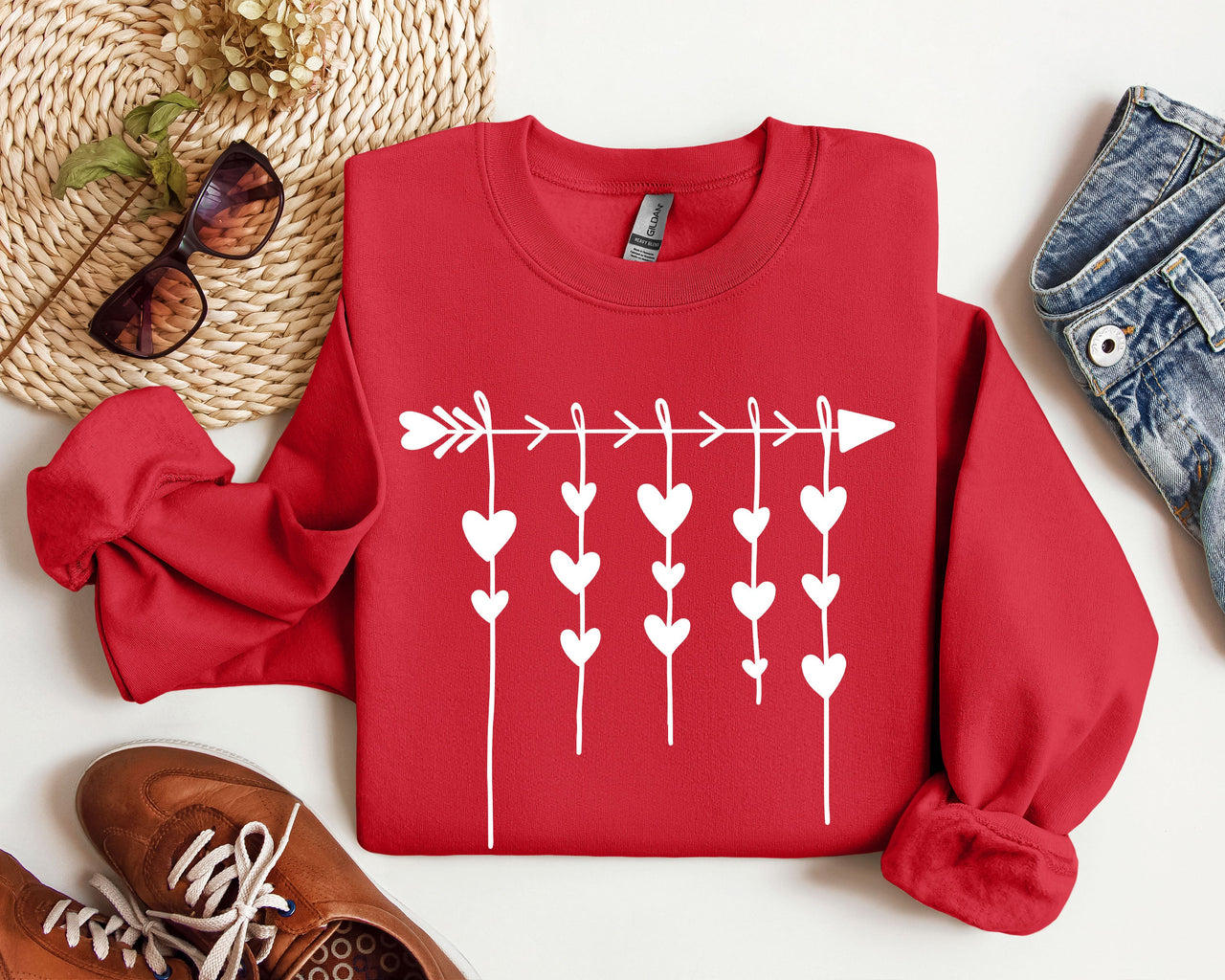 Retro Arrow and Hearts Vintage Valentine's Day Limited Edition Seasonal Graphic Sweatshirt