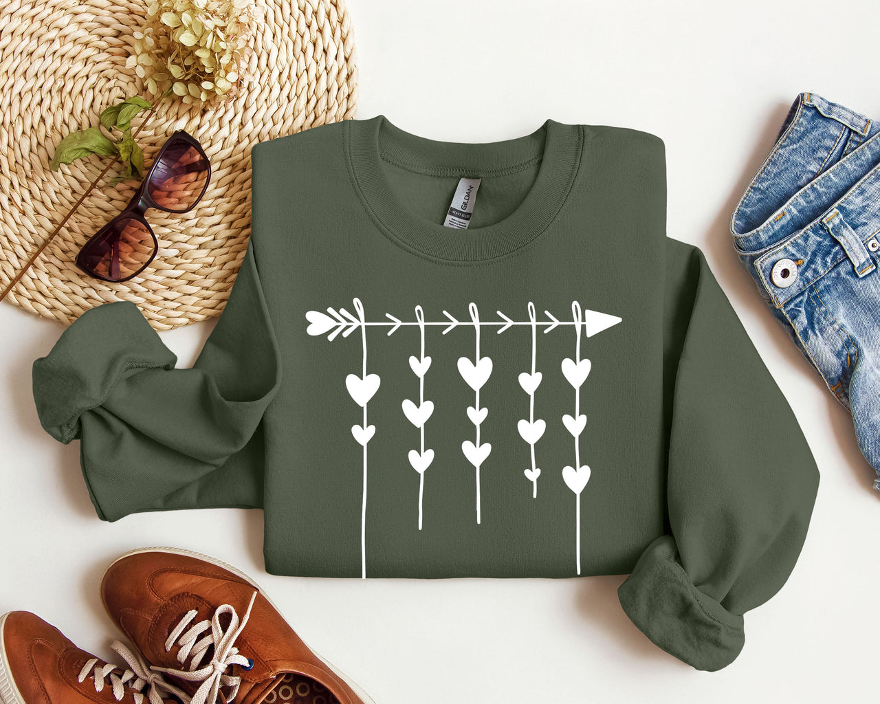 Retro Arrow and Hearts Vintage Valentine's Day Limited Edition Seasonal Graphic Sweatshirt