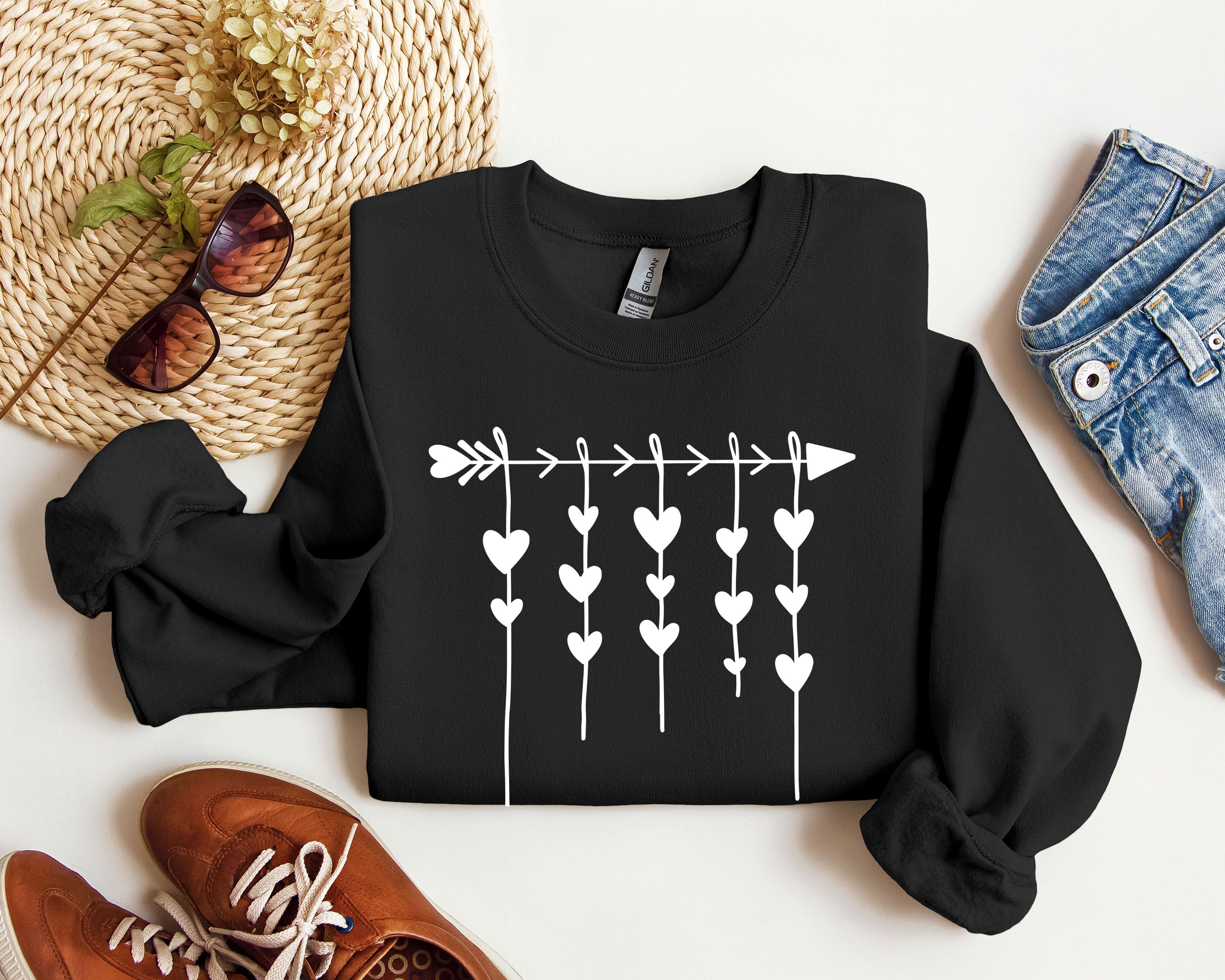 Retro Arrow and Hearts Vintage Valentine's Day Limited Edition Seasonal Graphic Sweatshirt
