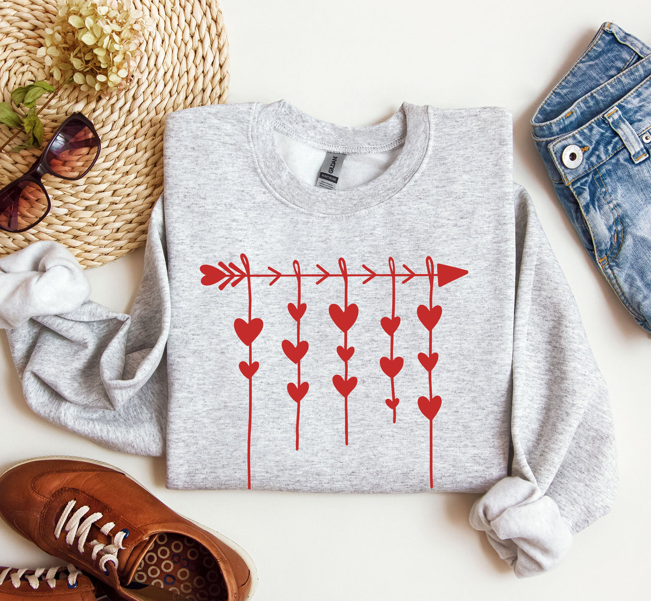 Retro Arrow and Hearts Vintage Valentine's Day Limited Edition Seasonal Graphic Sweatshirt