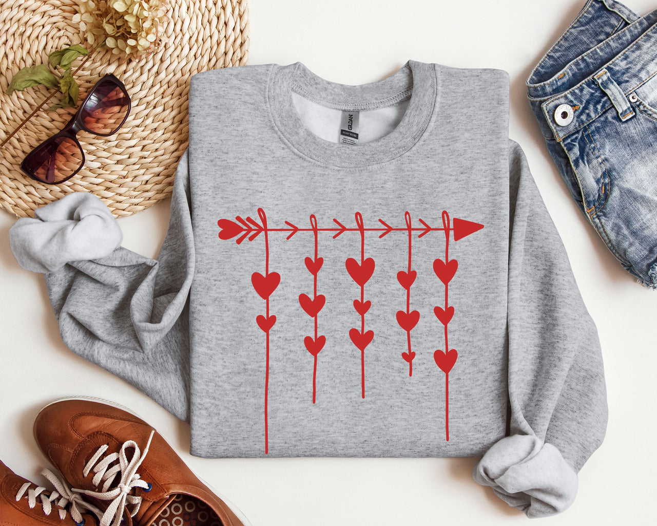 Retro Arrow and Hearts Vintage Valentine's Day Limited Edition Seasonal Graphic Sweatshirt