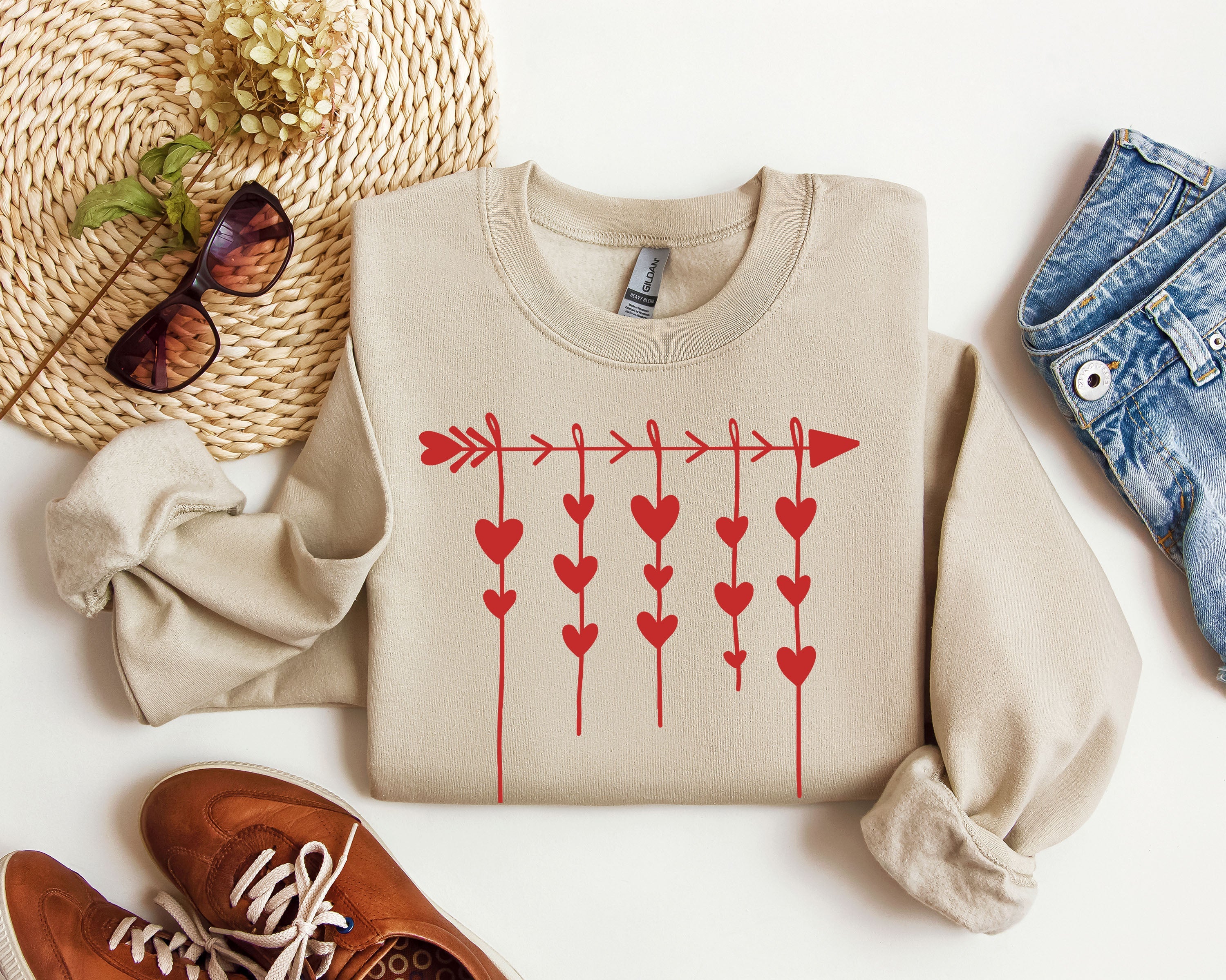 Retro Arrow and Hearts Vintage Valentine's Day Limited Edition Seasonal Graphic Sweatshirt