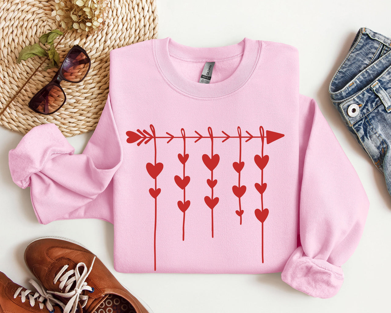 Retro Arrow and Hearts Vintage Valentine's Day Limited Edition Seasonal Graphic Sweatshirt