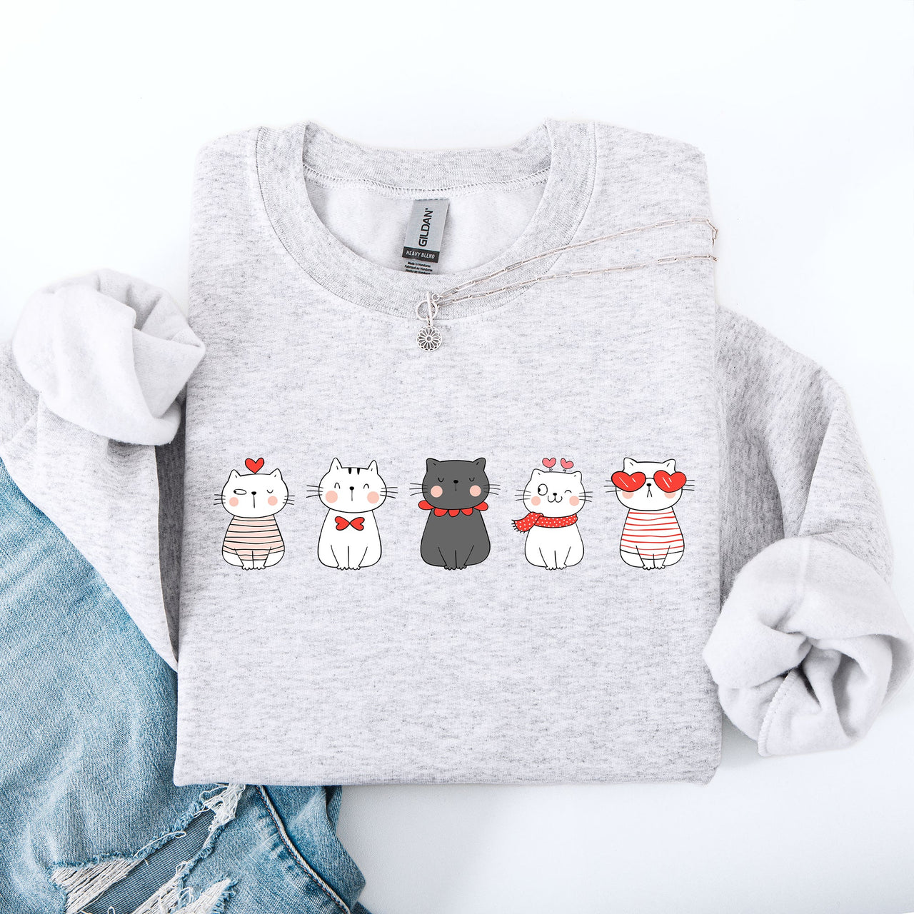 Valentine's Cat Cute Kawaii Love Heart Illustration With Cozy Fleece Theme For Lovers Sweatshirt