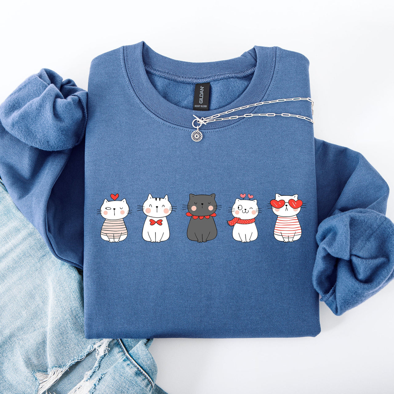 Valentine's Cat Cute Kawaii Love Heart Illustration With Cozy Fleece Theme For Lovers Sweatshirt