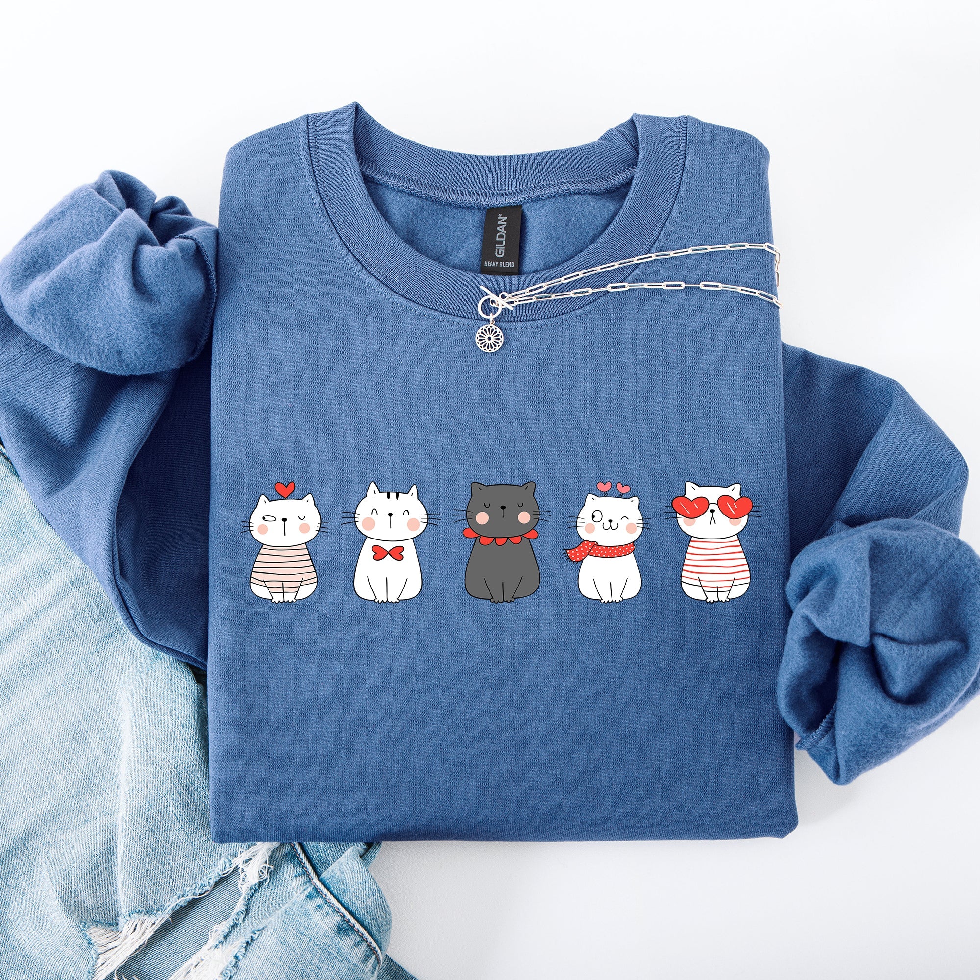 Valentine's Cat Cute Kawaii Love Heart Illustration With Cozy Fleece Theme For Lovers Sweatshirt
