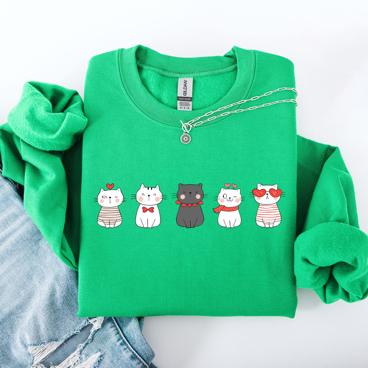 Valentine's Cat Cute Kawaii Love Heart Illustration With Cozy Fleece Theme For Lovers Sweatshirt