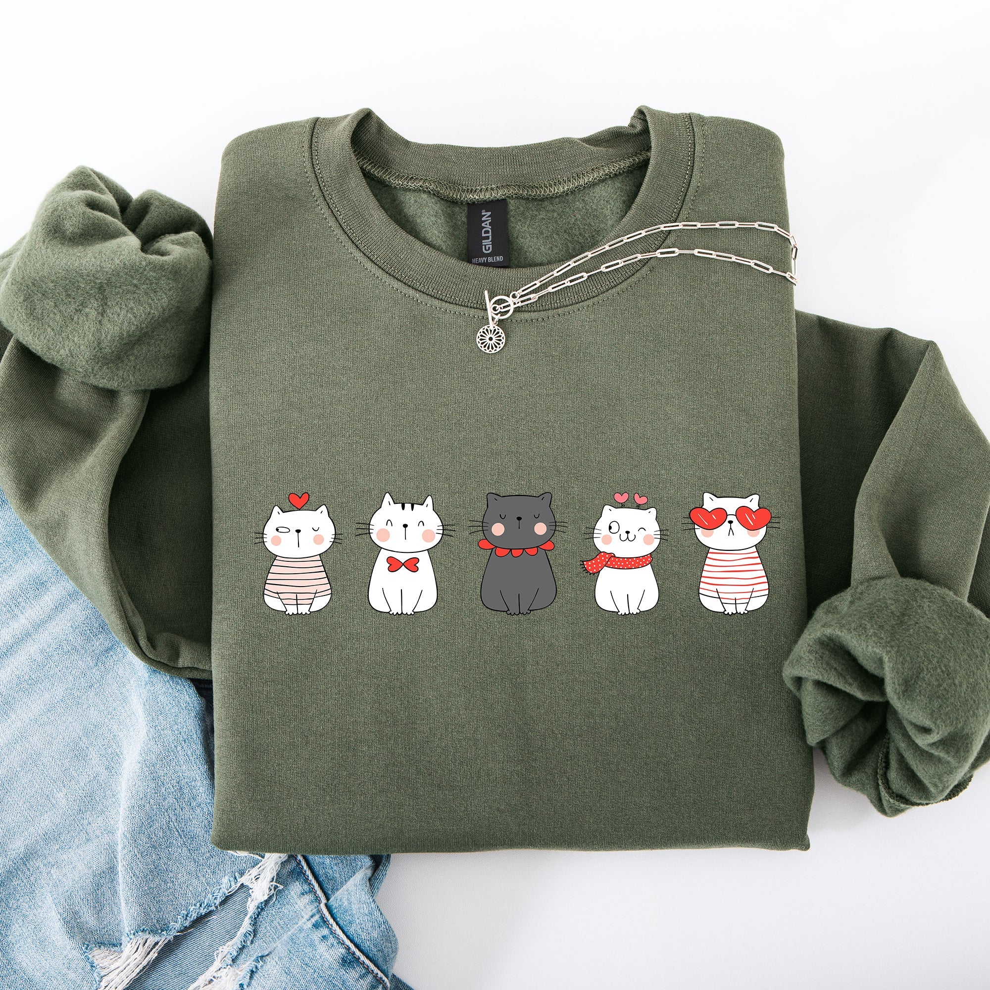Valentine's Cat Cute Kawaii Love Heart Illustration With Cozy Fleece Theme For Lovers Sweatshirt