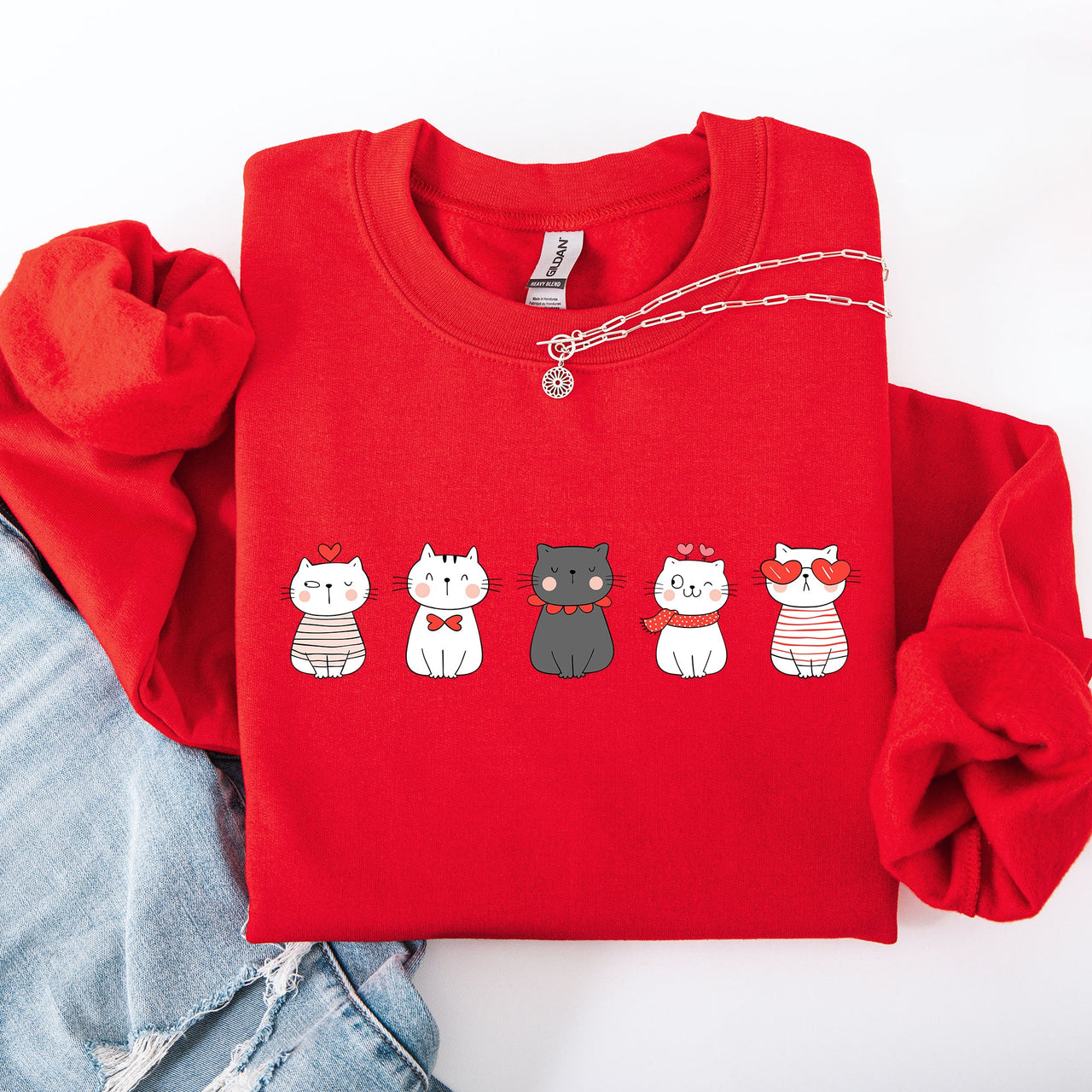 Valentine's Cat Cute Kawaii Love Heart Illustration With Cozy Fleece Theme For Lovers Sweatshirt
