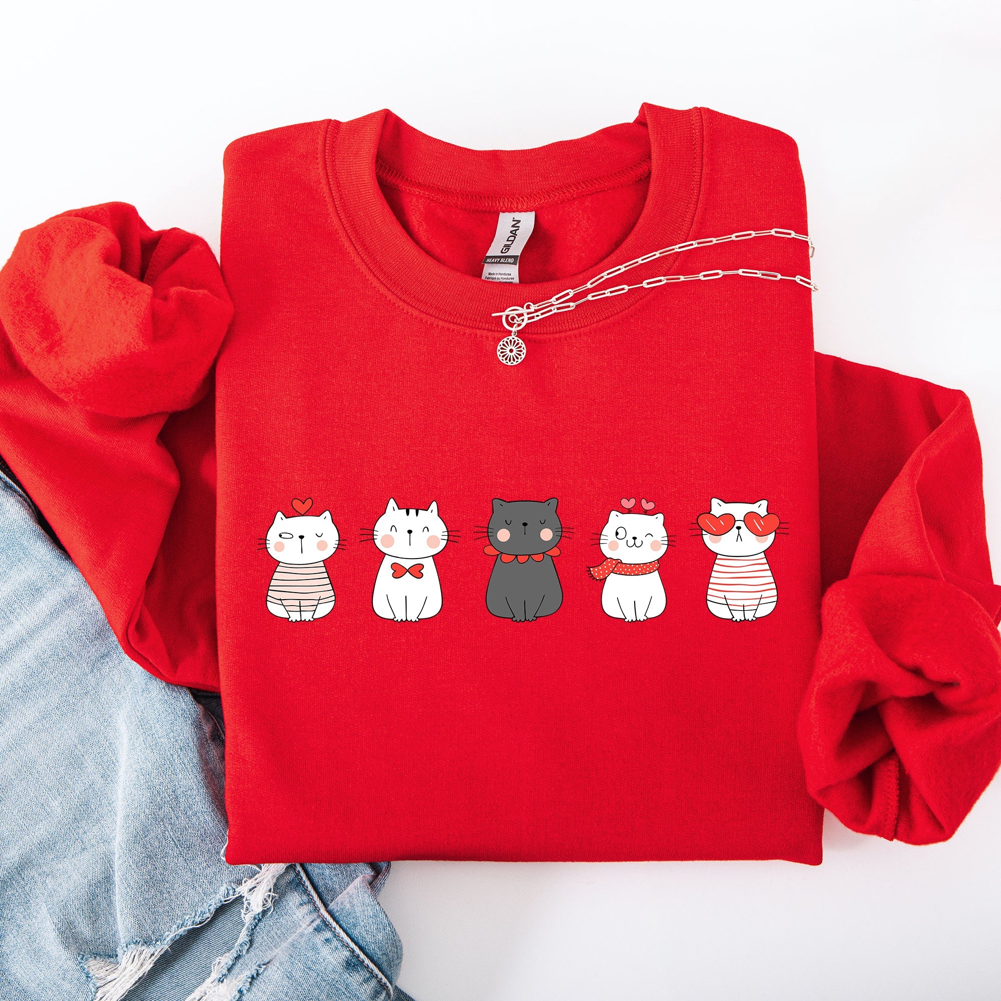 Valentine's Cat Cute Kawaii Love Heart Illustration With Cozy Fleece Theme For Lovers Sweatshirt