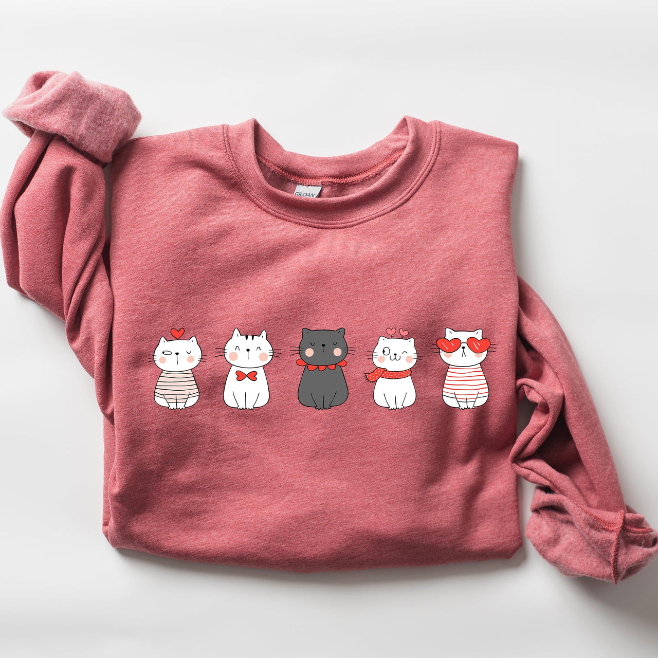 Valentine's Cat Cute Kawaii Love Heart Illustration With Cozy Fleece Theme For Lovers Sweatshirt