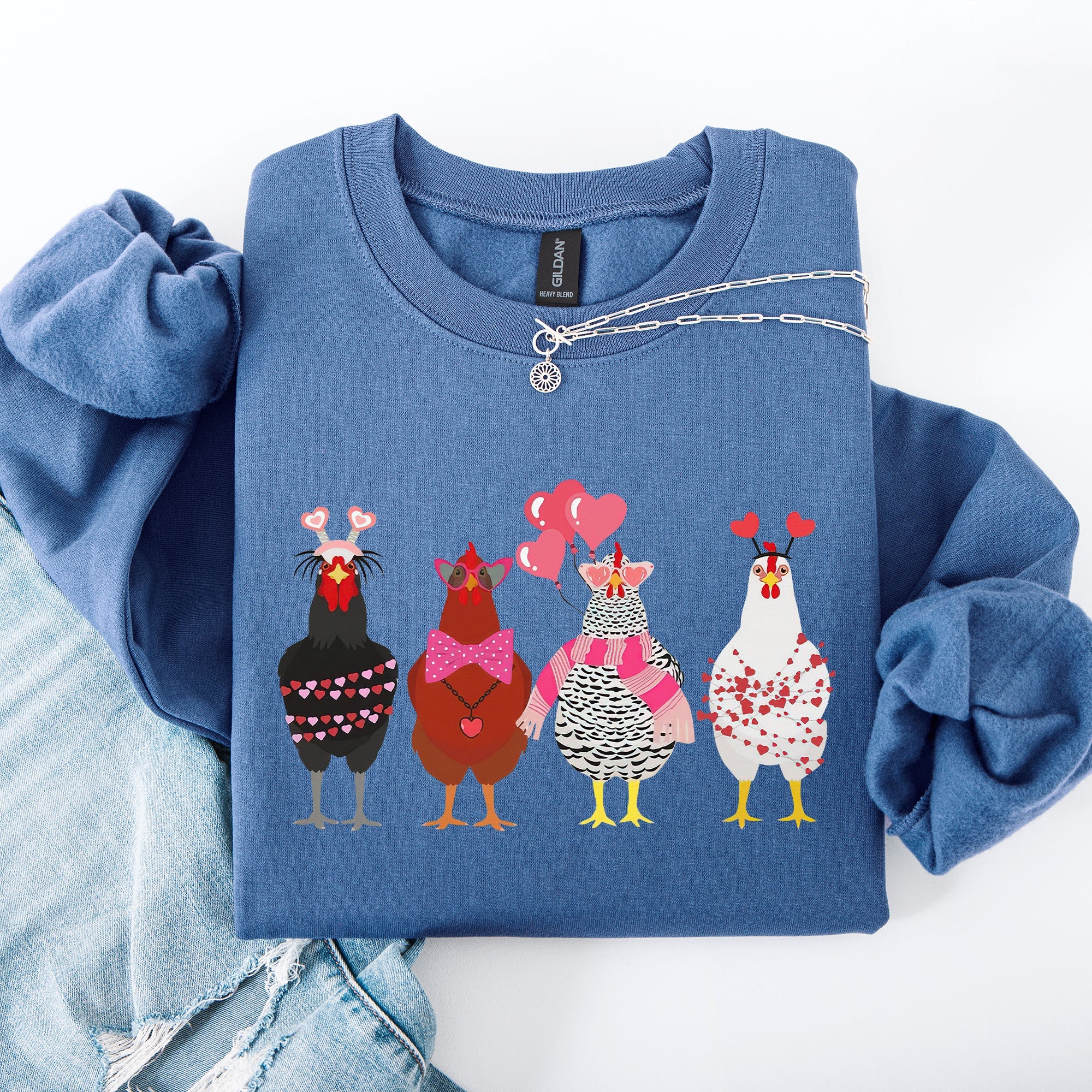 Valentine's Chickens Love Hearts Whimsical Farmhouse Cozy Design For Farm Lovers Sweatshirt
