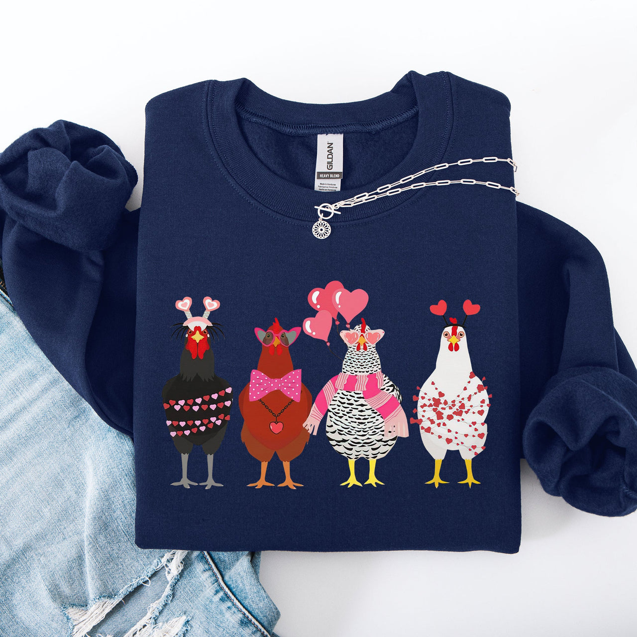 Valentine's Chickens Love Hearts Whimsical Farmhouse Cozy Design For Farm Lovers Sweatshirt