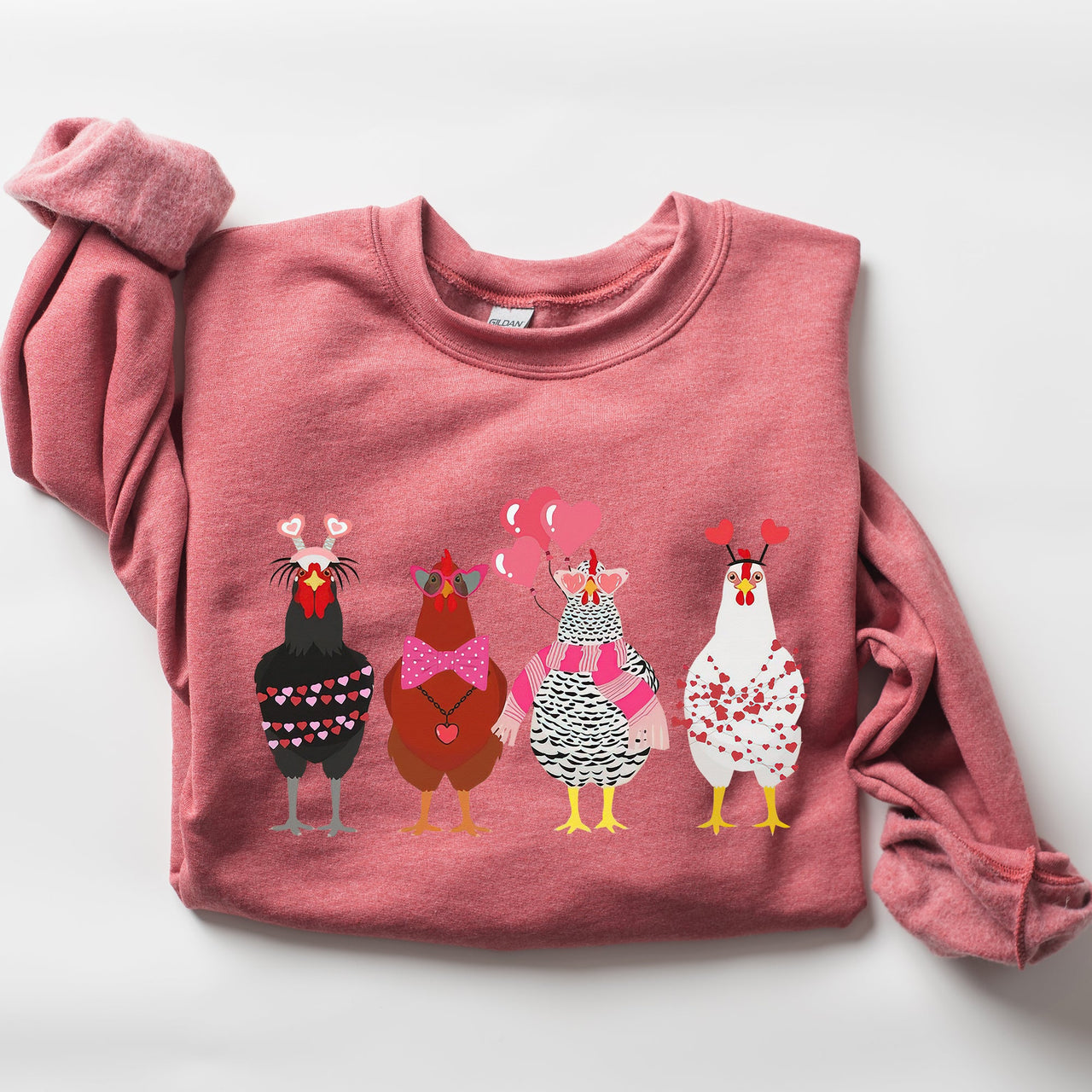 Valentine's Chickens Love Hearts Whimsical Farmhouse Cozy Design For Farm Lovers Sweatshirt