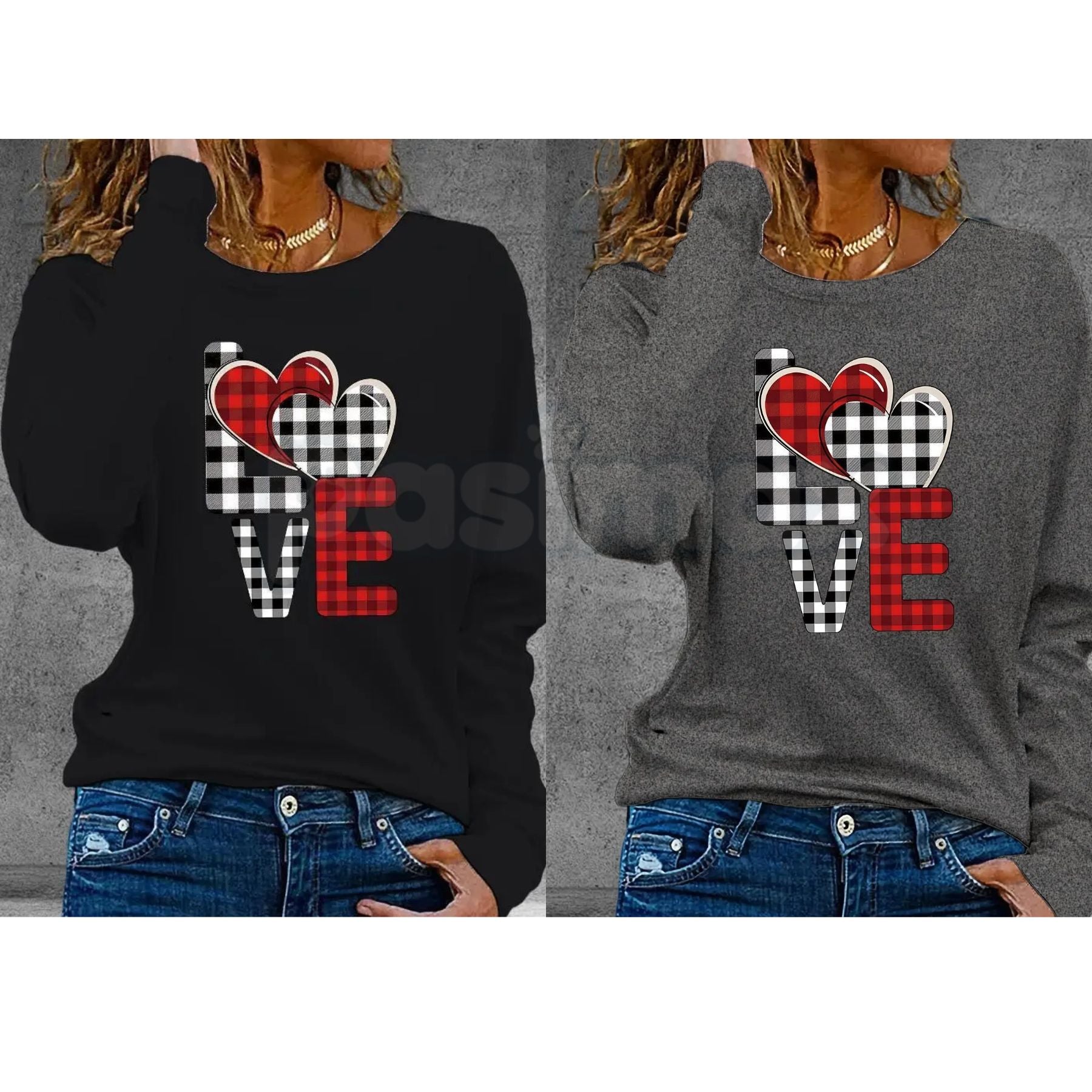Valentine’s Day Heart Pattern Long Sleeve T-Shirt – Autumn Winter Romantic Graphic Tee for Men & Women
