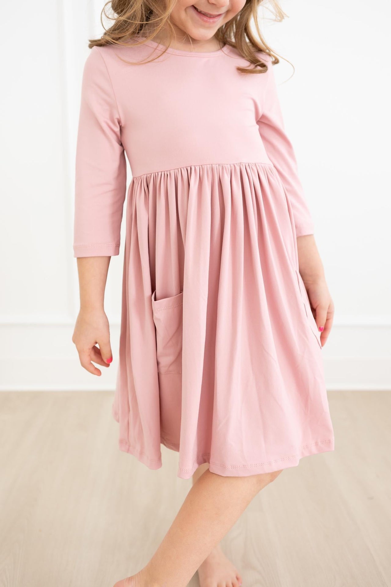 Vintage Pink 3/4 Sleeve Pocket Twirl Dress