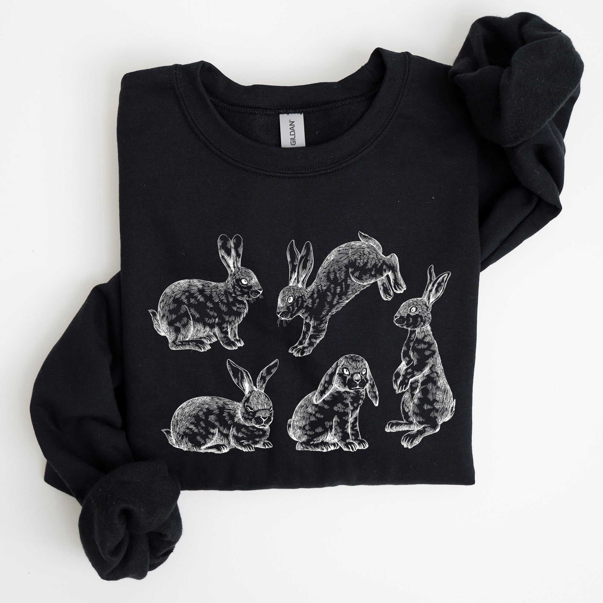 Vintage Easter Bunnies, Rabbit Illustration In Soft Vintage Print Graphic Sweatshirt