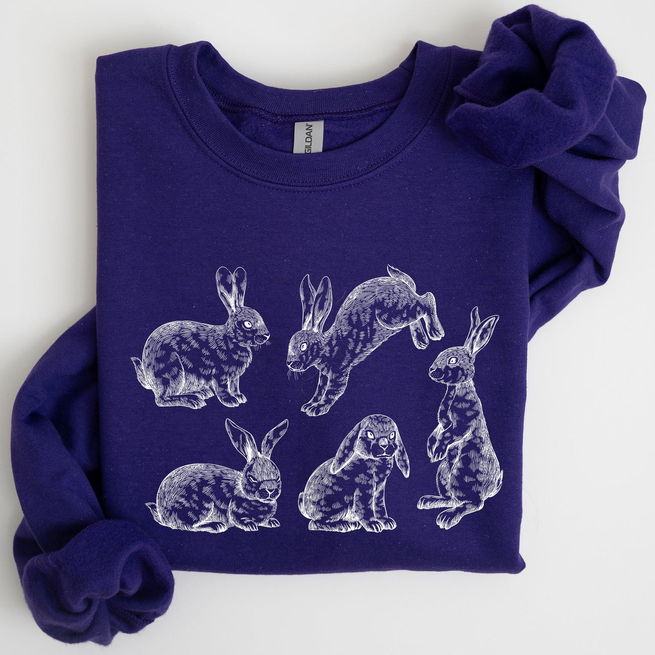 Vintage Easter Bunnies, Rabbit Illustration In Soft Vintage Print Graphic Sweatshirt