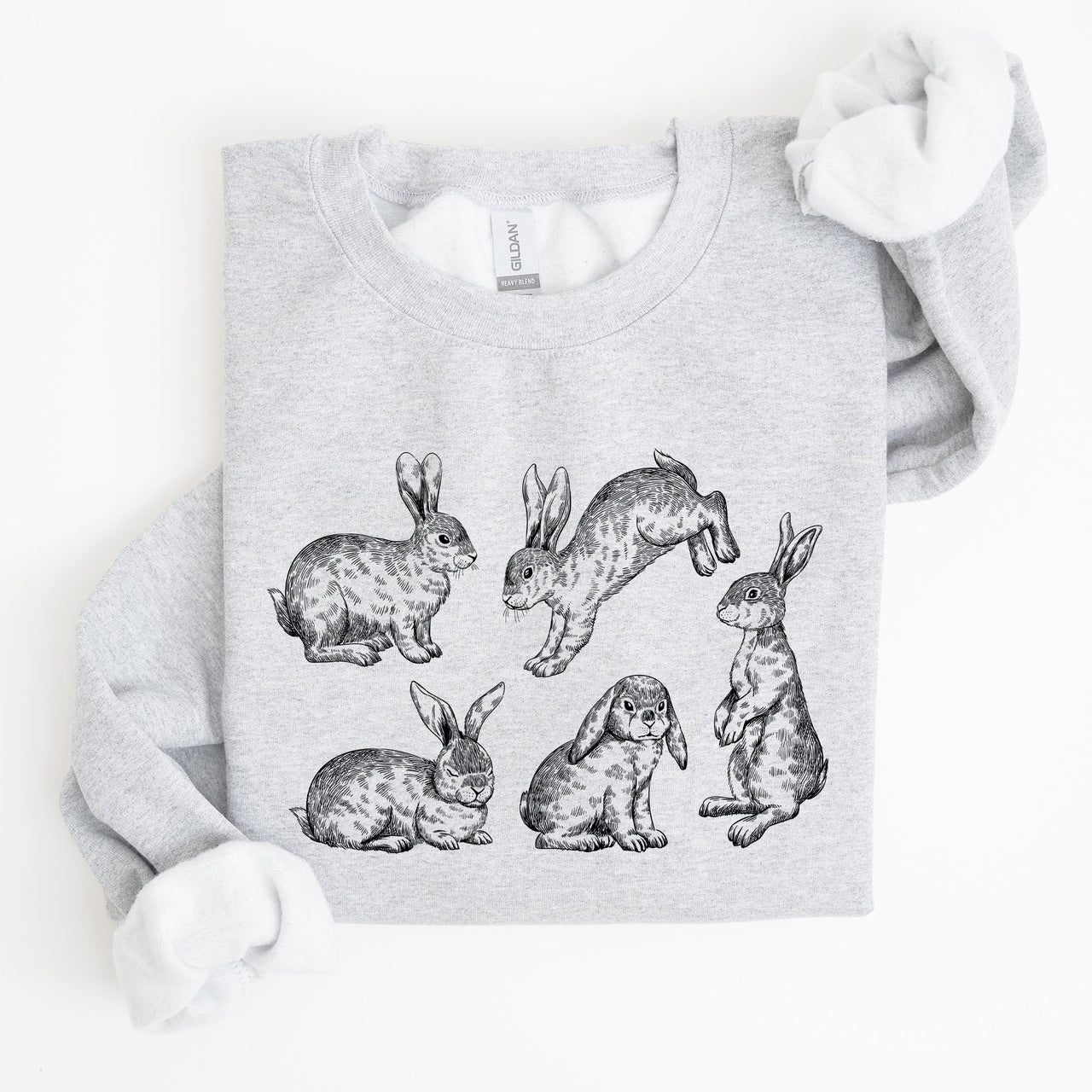 Vintage Easter Bunnies, Rabbit Illustration In Soft Vintage Print Graphic Sweatshirt