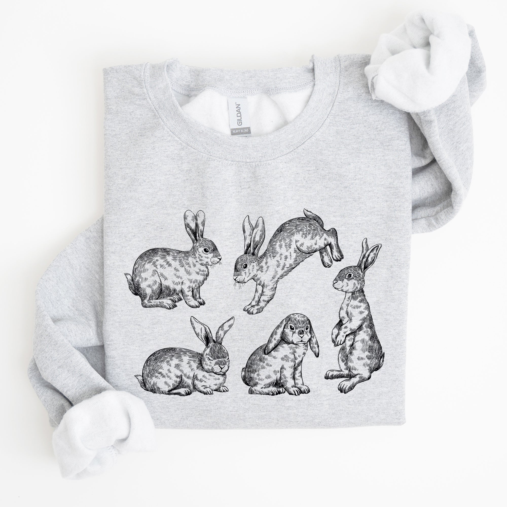 Vintage Easter Bunnies, Rabbit Illustration In Soft Vintage Print Graphic Sweatshirt