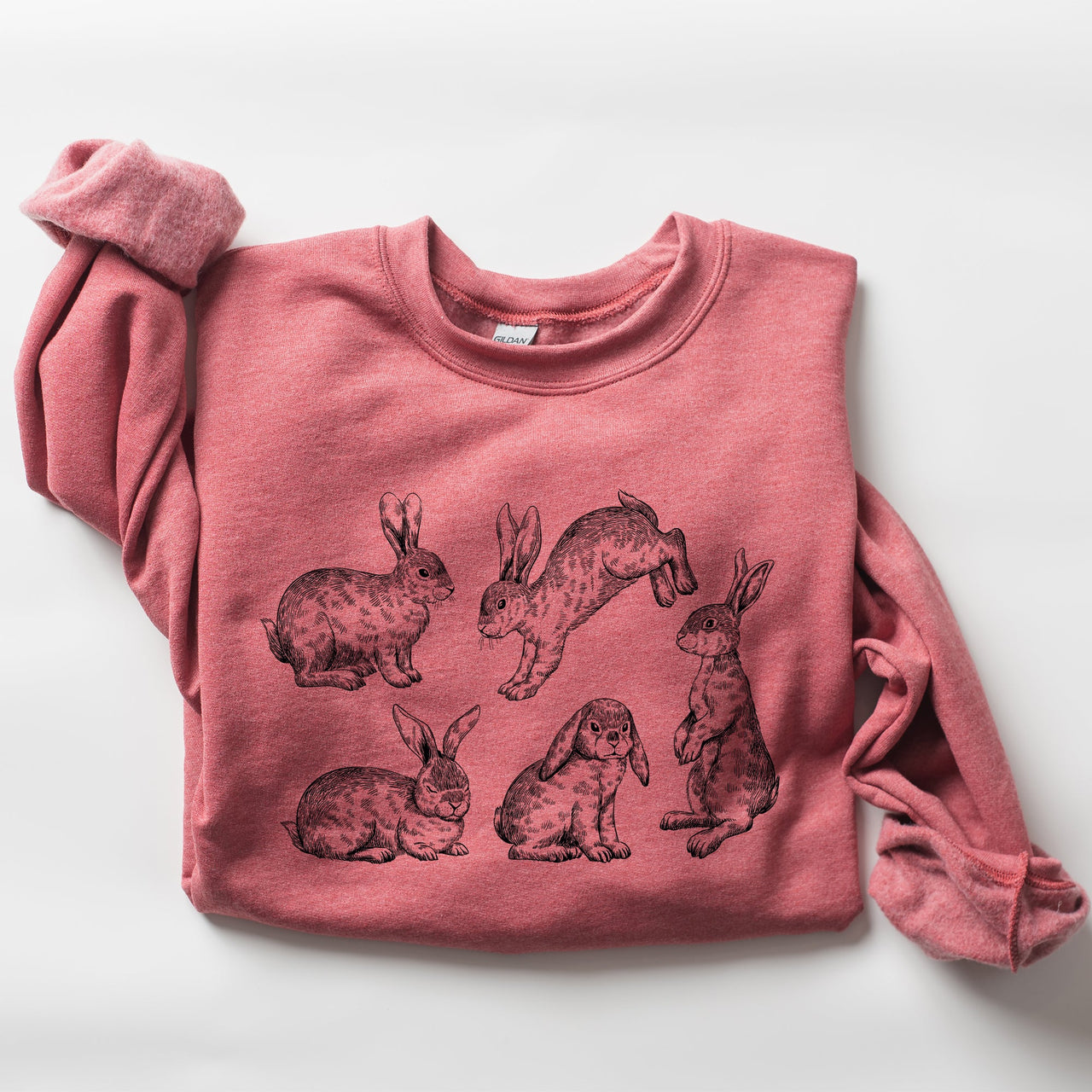 Vintage Easter Bunnies, Rabbit Illustration In Soft Vintage Print Graphic Sweatshirt