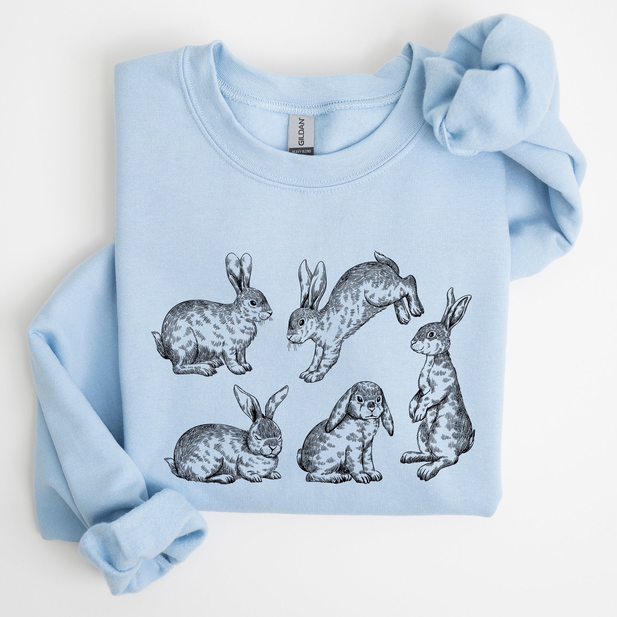 Vintage Easter Bunnies, Rabbit Illustration In Soft Vintage Print Graphic Sweatshirt