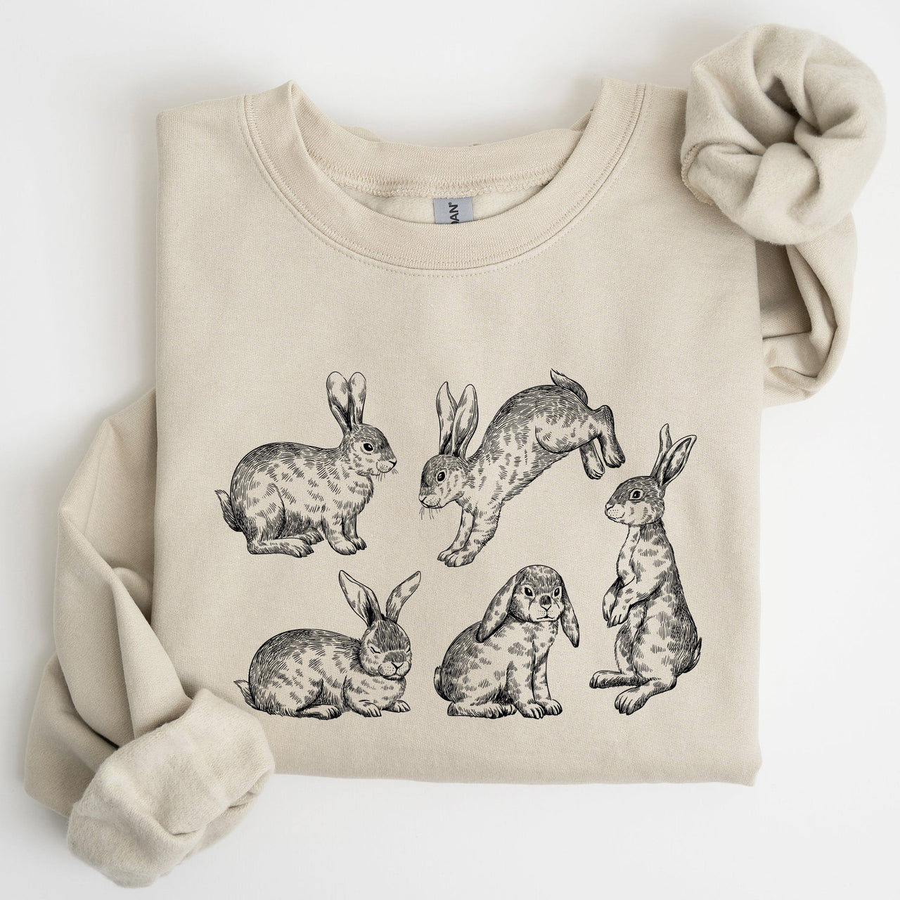 Vintage Easter Bunnies, Rabbit Illustration In Soft Vintage Print Graphic Sweatshirt