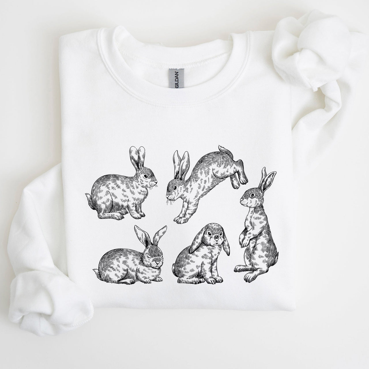 Vintage Easter Bunnies, Rabbit Illustration In Soft Vintage Print Graphic Sweatshirt