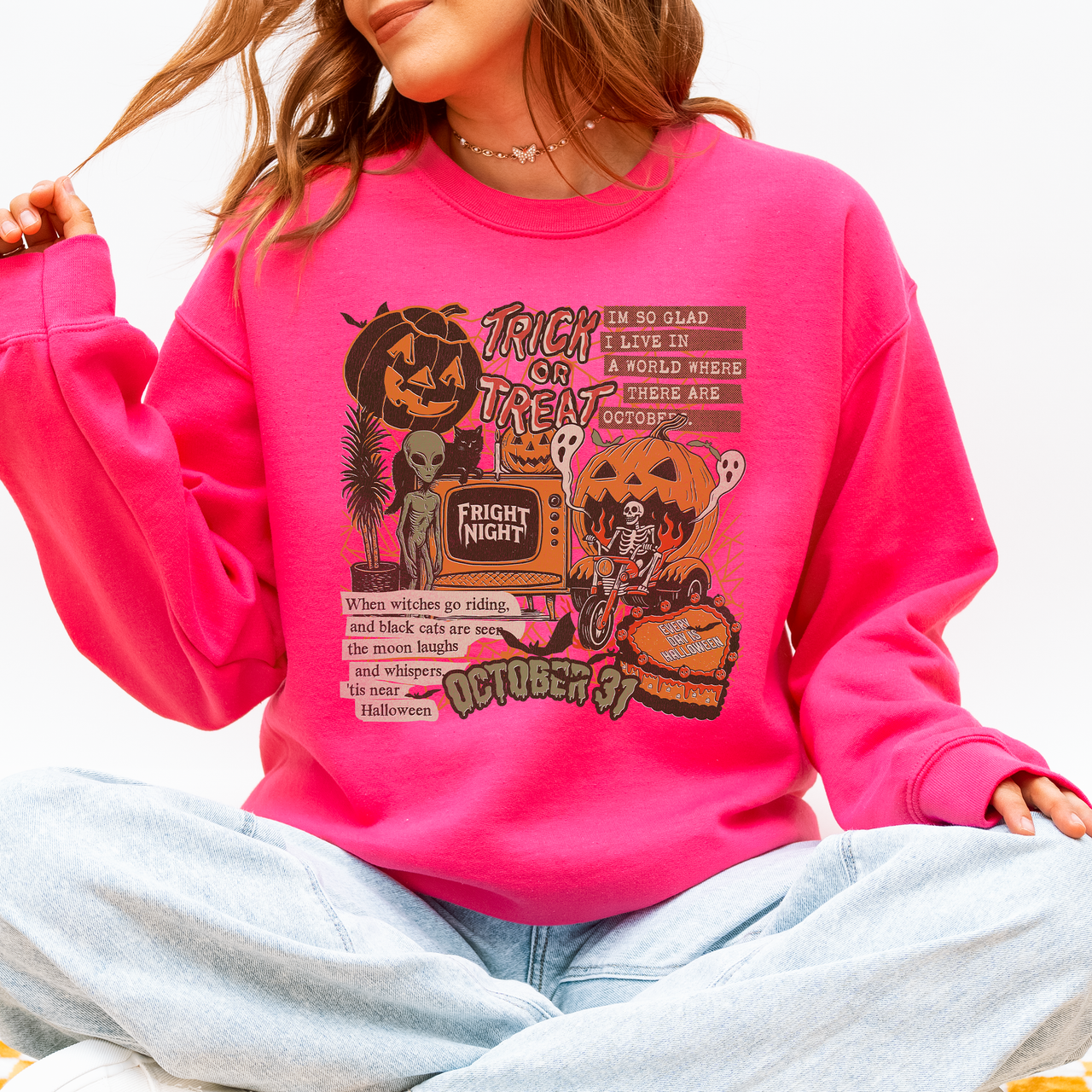 Vintage Halloween Collage PNG Retro October 31 Distressed Halloween Mood Sweatshirt