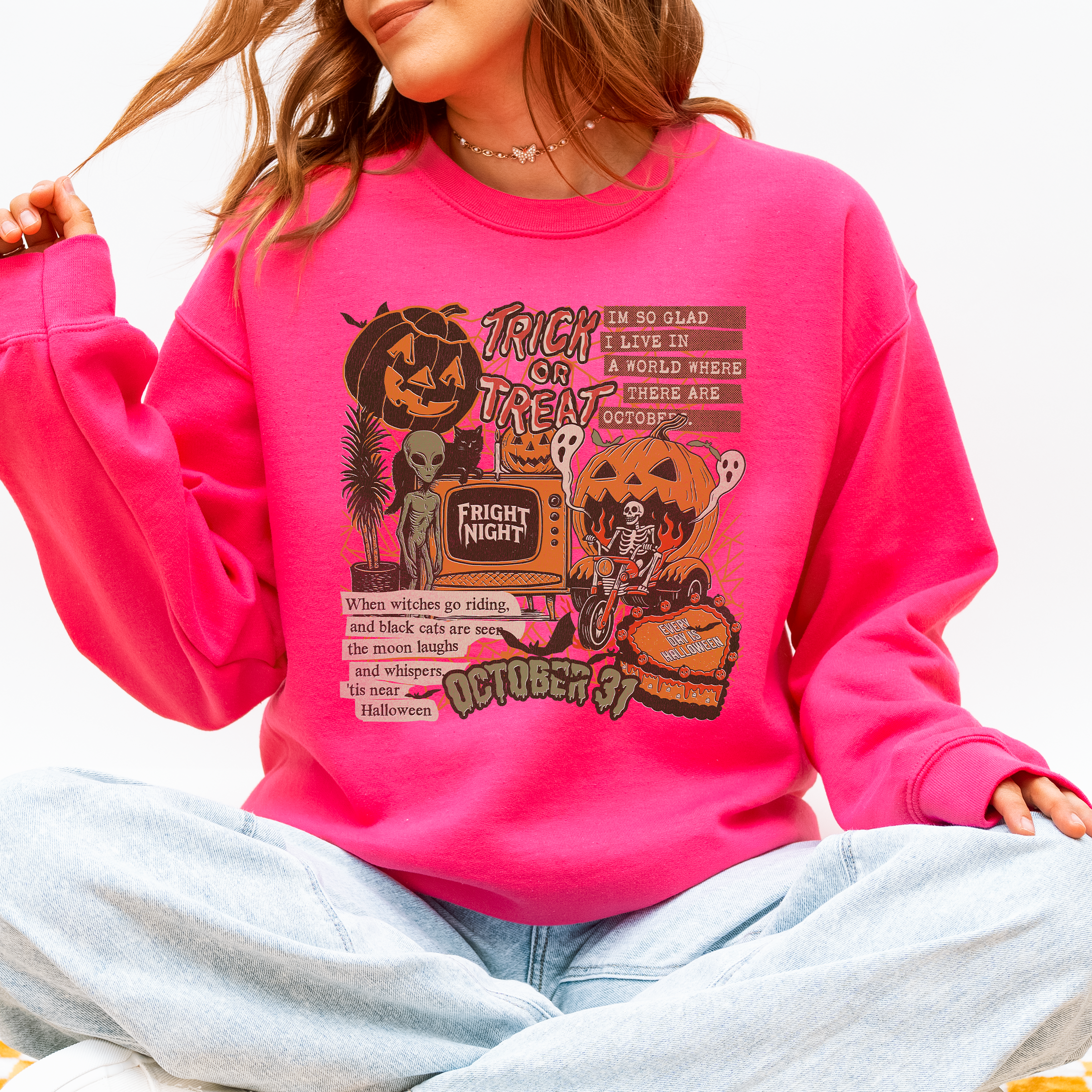 Vintage Halloween Collage PNG Retro October 31 Distressed Halloween Mood Sweatshirt