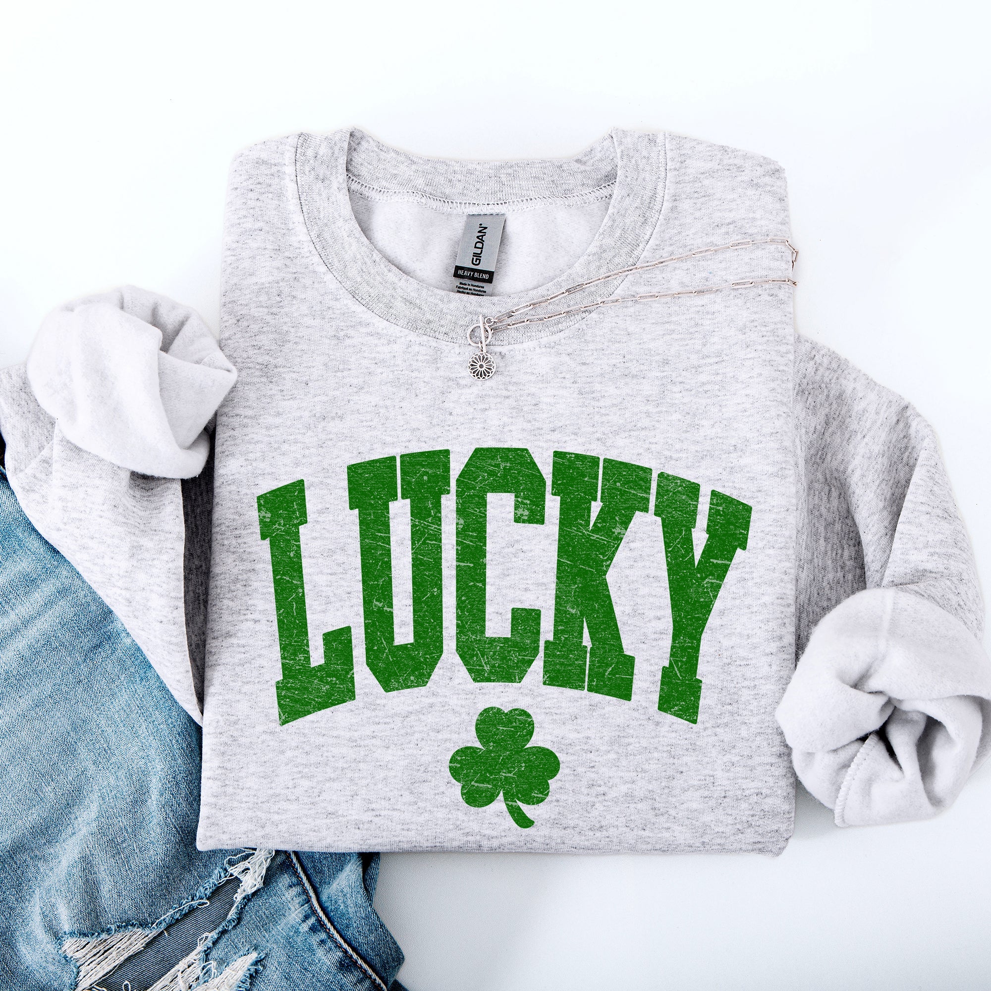 Vintage Lucky Leprechaun Shamrock Clover Collegiate Varsity St Patrick's Day Sweatshirt