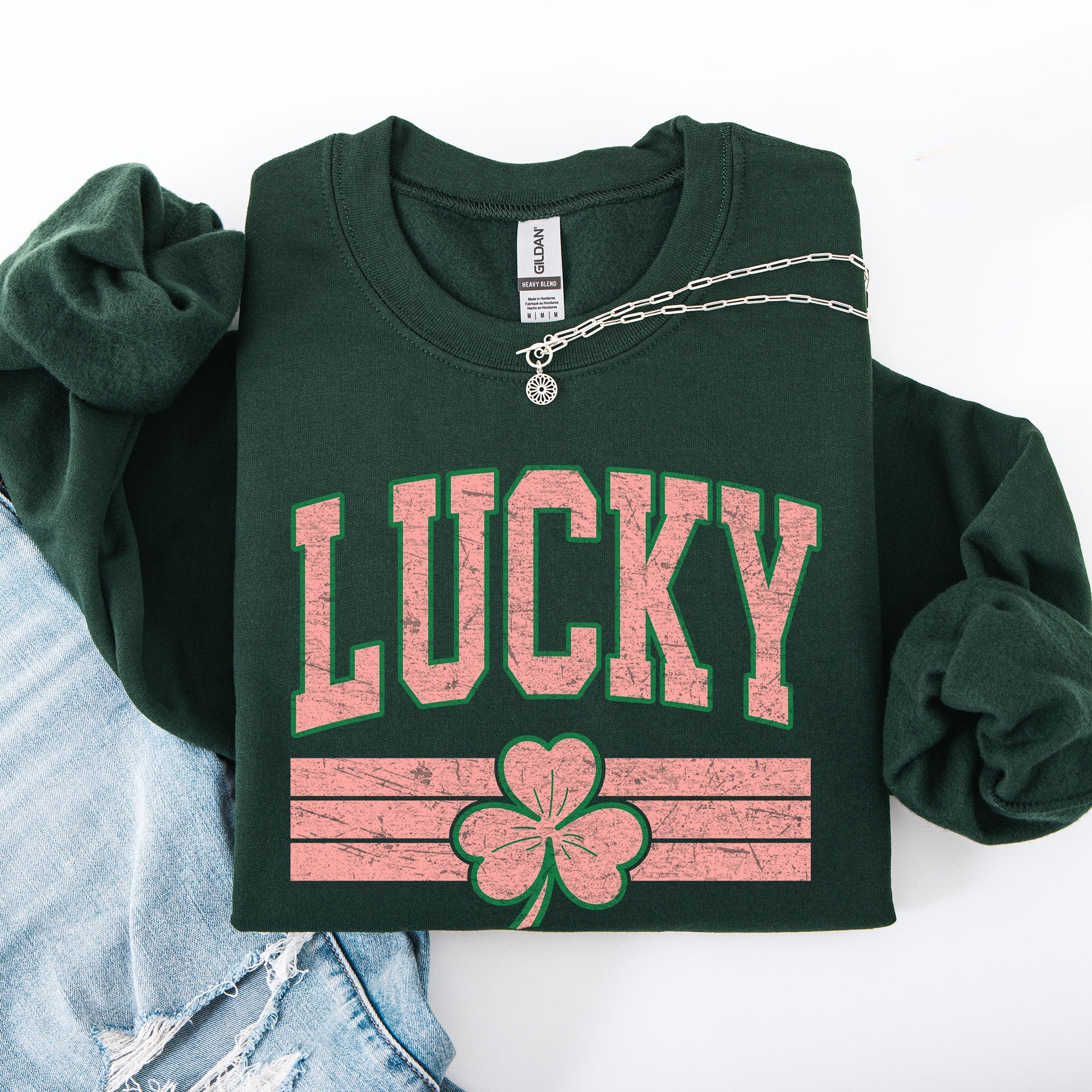 Vintage Lucky Leprechaun Stripes Collegiate Varsity St Patrick's Day Irish Sweatshirt