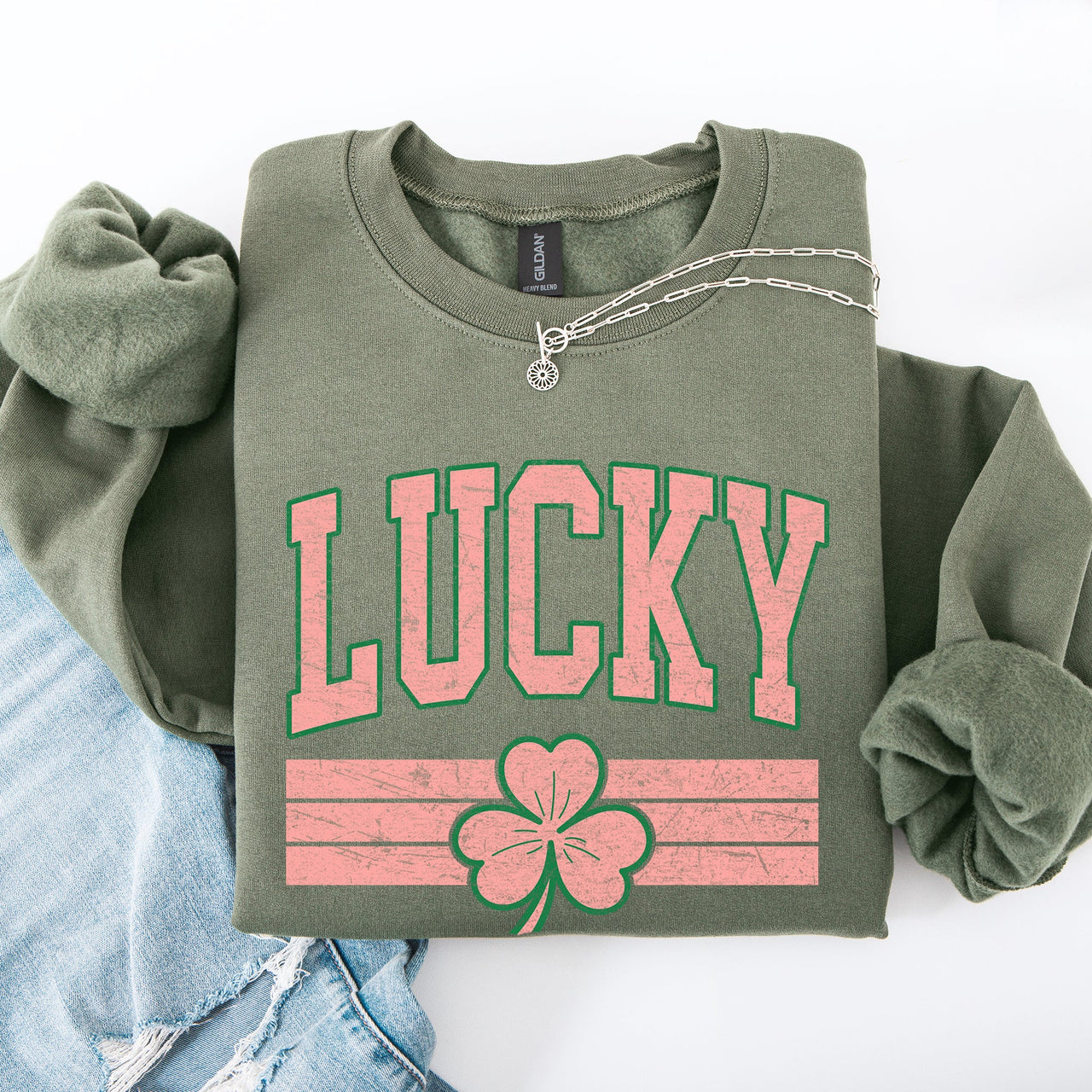 Vintage Lucky Leprechaun Stripes Collegiate Varsity St Patrick's Day Irish Sweatshirt