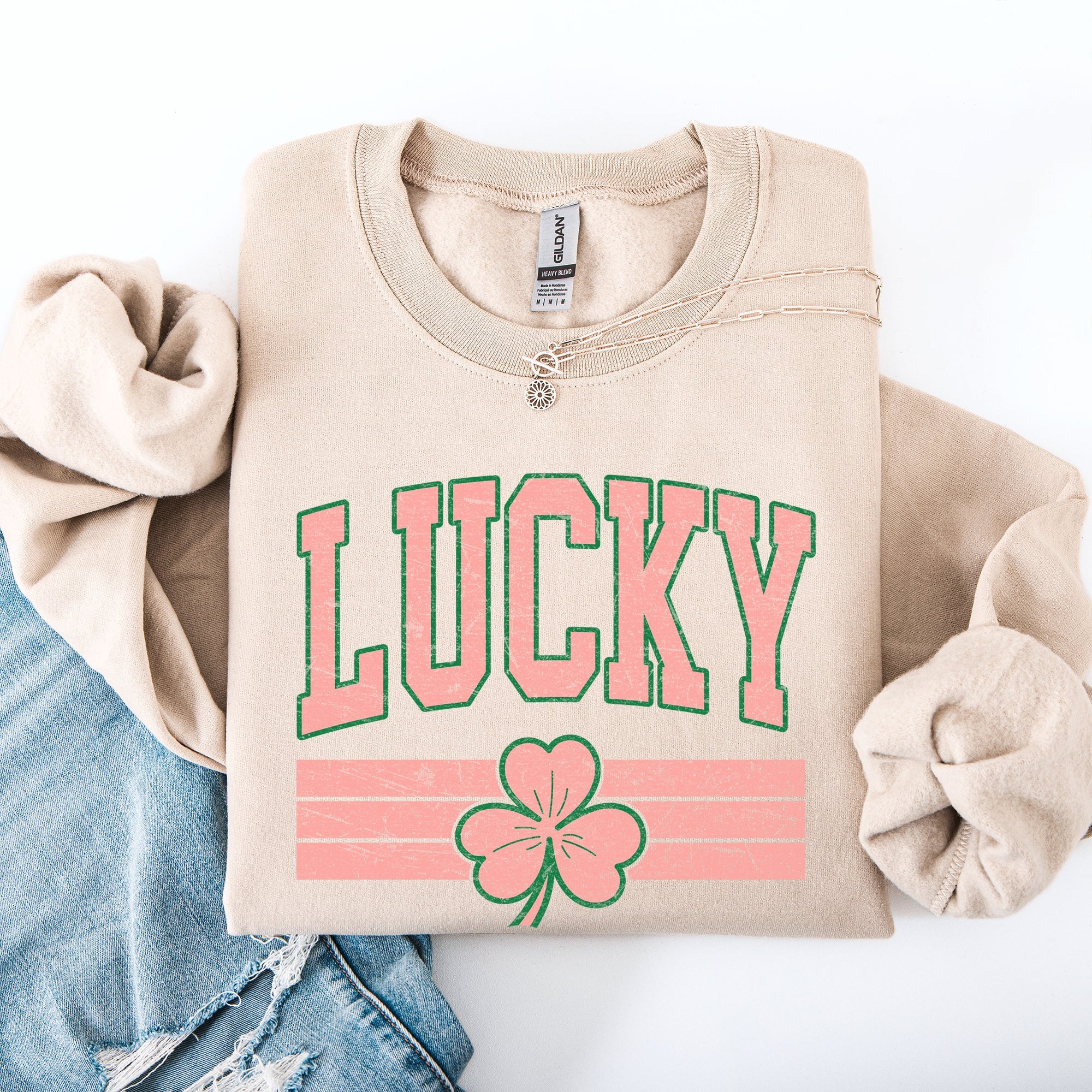 Vintage Lucky Leprechaun Stripes Collegiate Varsity St Patrick's Day Irish Sweatshirt