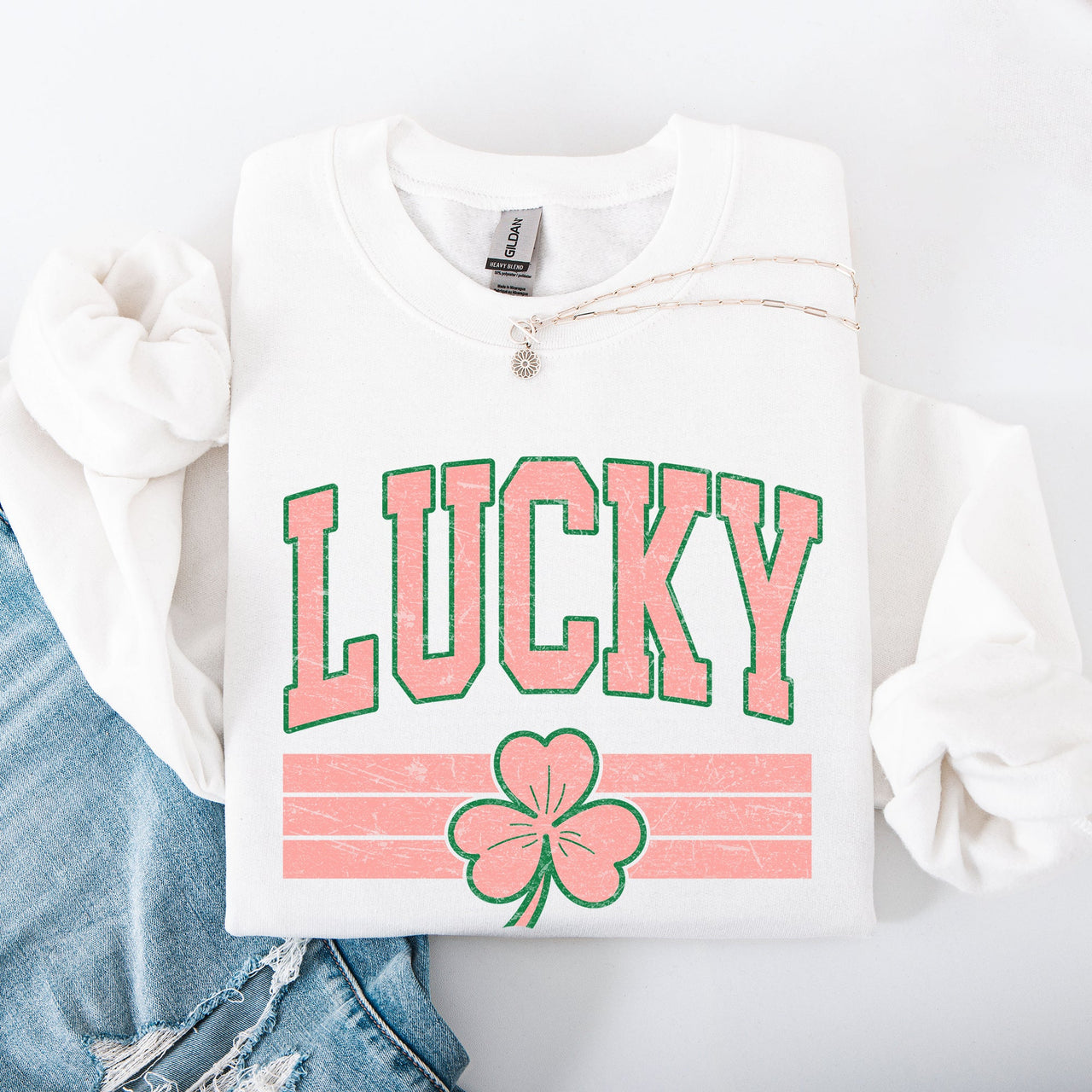 Vintage Lucky Leprechaun Stripes Collegiate Varsity St Patrick's Day Irish Sweatshirt