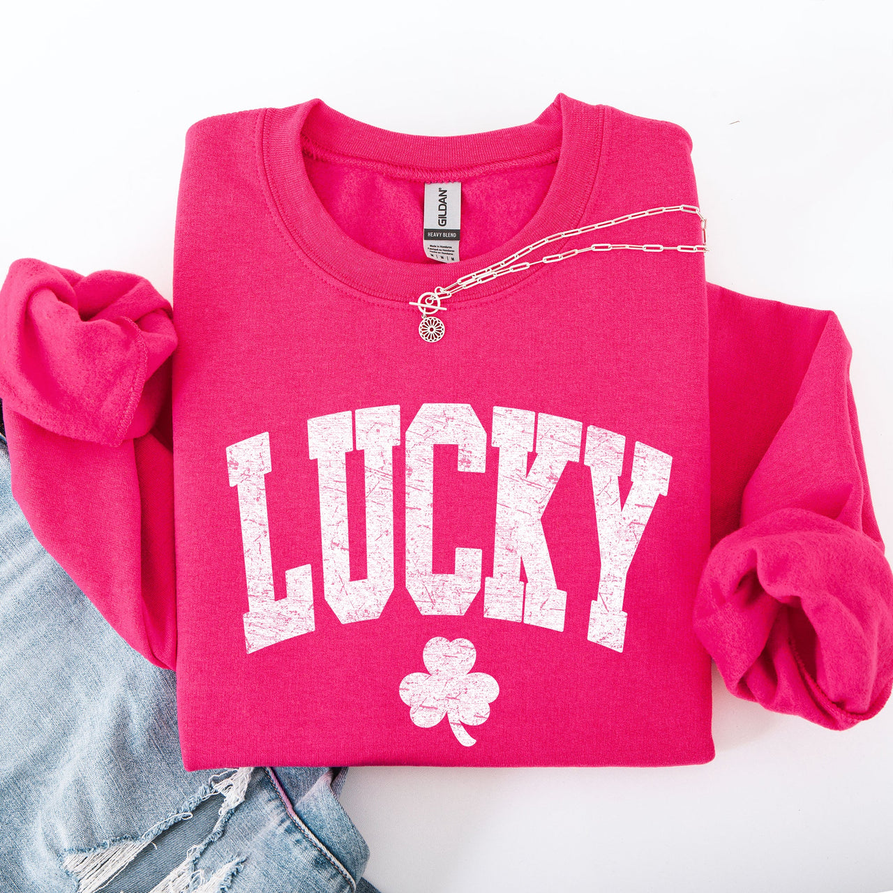 Vintage Lucky Leprechaun Shamrock Clover Collegiate Varsity St Patrick's Day Sweatshirt
