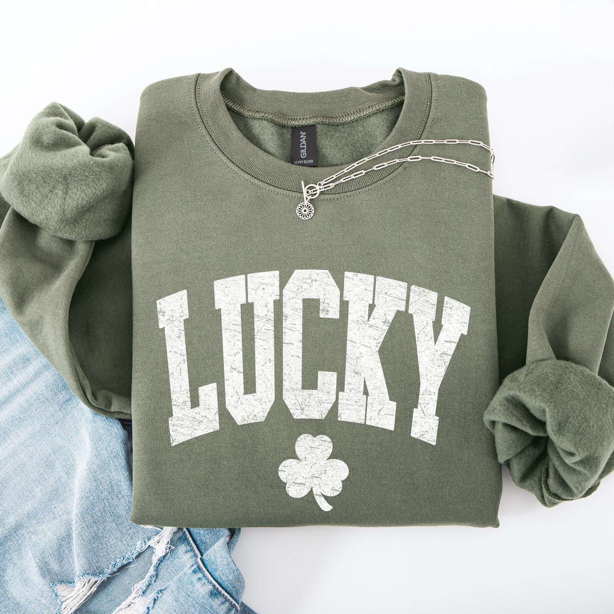 Vintage Lucky Leprechaun Shamrock Clover Collegiate Varsity St Patrick's Day Sweatshirt