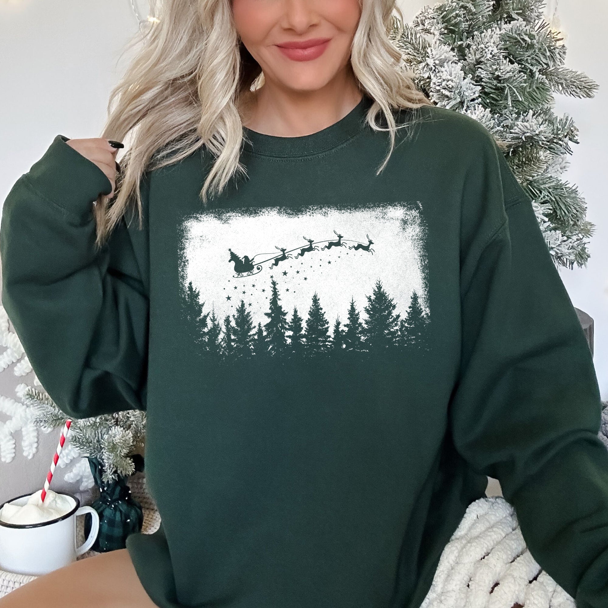 Cozy Vintage Pine Trees Christmas Silhouette Forest Scene Seasonal Holiday Sweatshirt