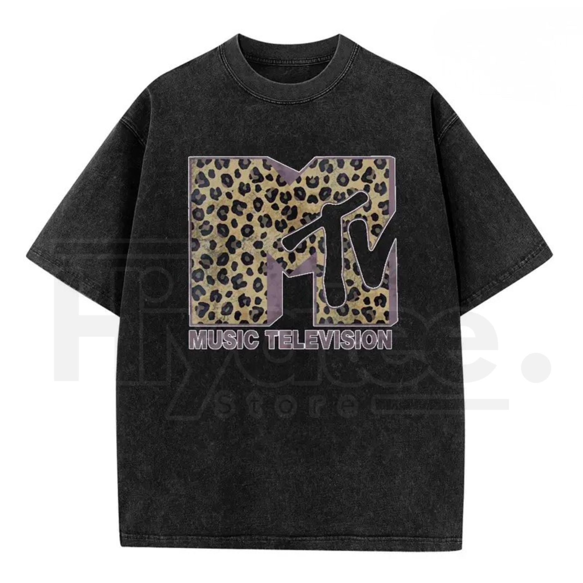 Vintage Leopard Graphic Washed T-Shirt – Retro 80s 90s Music Style Oversized Tee
