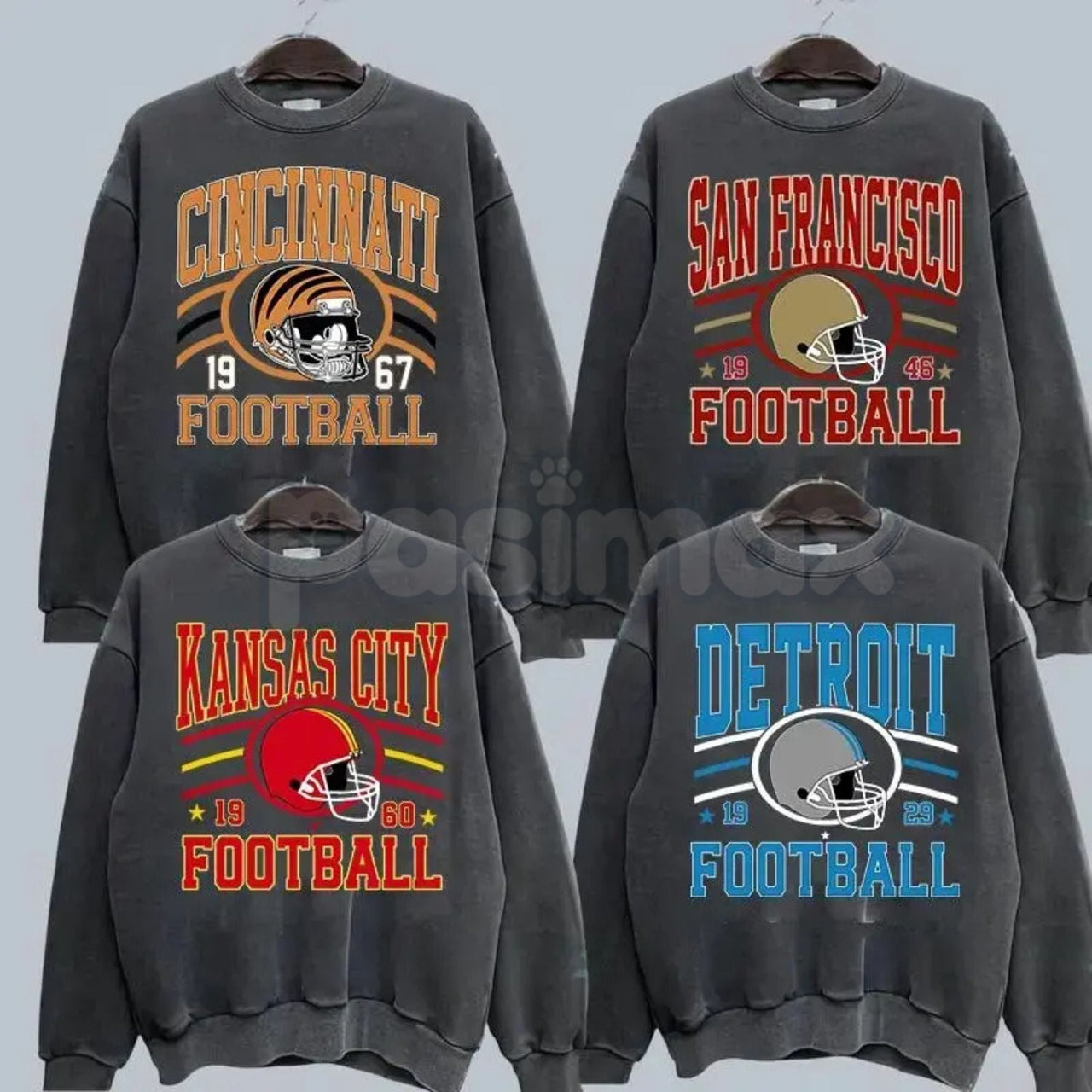 Vintage Team Football Oversized 90s Sweatshirt – Dark Heather Washed Retro Crewneck