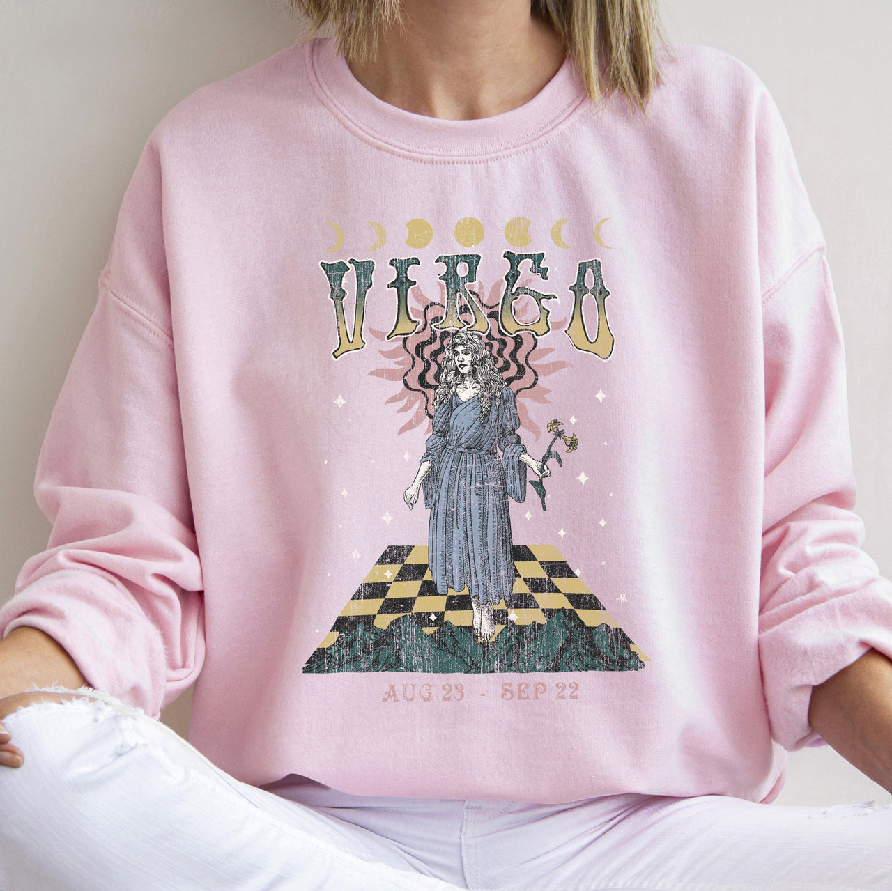 Virgo Zodiac Astrology Horoscope Constellation Moon Phases Crystal Talisman Graphic Sweatshirt