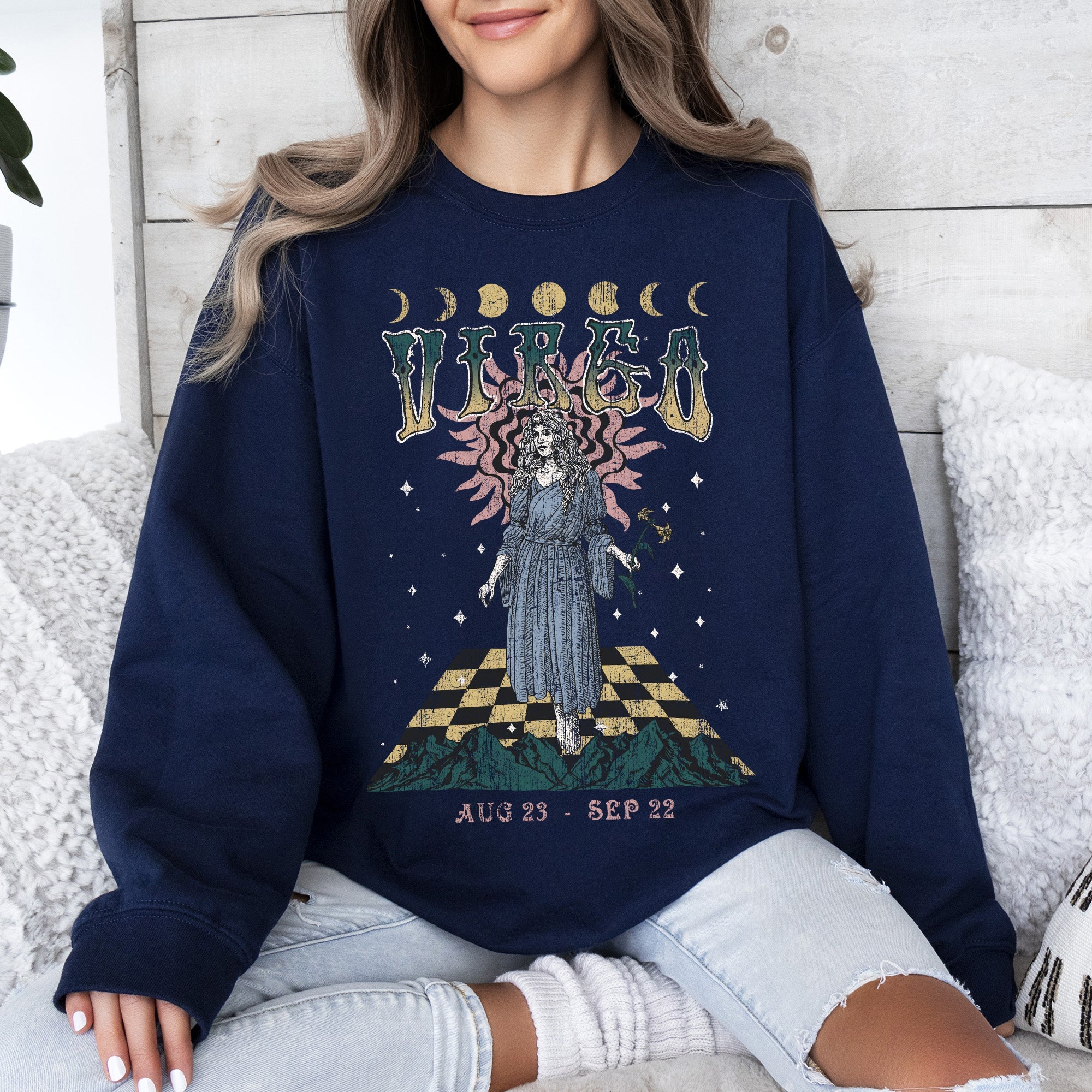 Virgo Zodiac Astrology Horoscope Constellation Moon Phases Crystal Talisman Graphic Sweatshirt