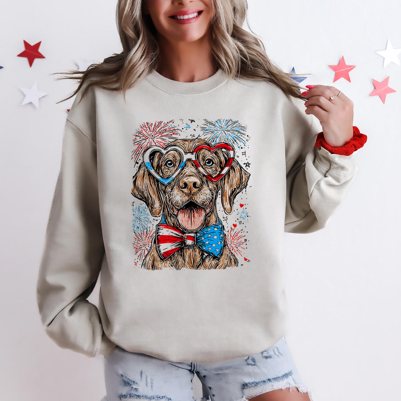 Vizsla Patriotic Dog Usa America Pet Lover 4th Of July Flag Emblem Classic Collection Sweatshirt